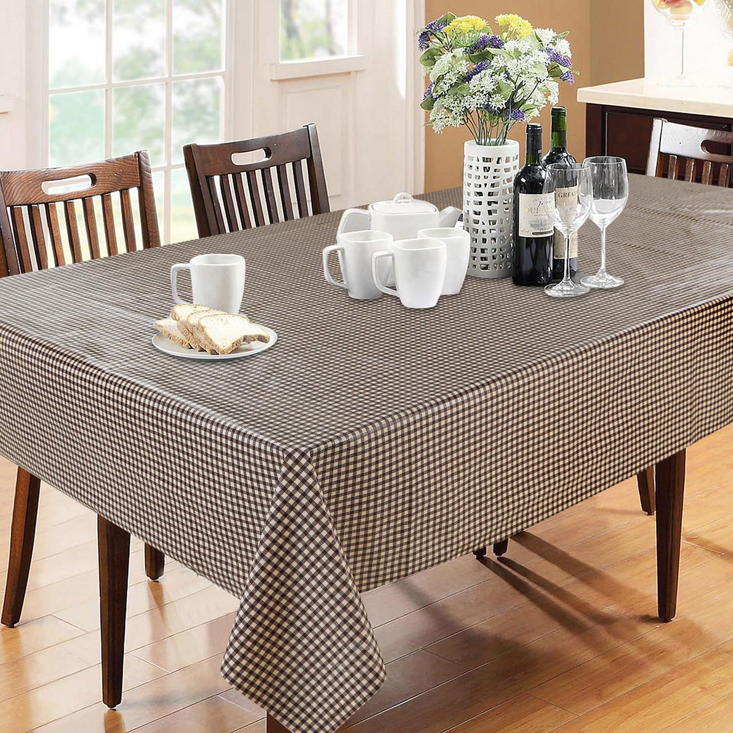 Dakshya Industries Rectangle 6 Seater PVC Waterproof Table Cover Without Lace 54x78 Inch (Brown)