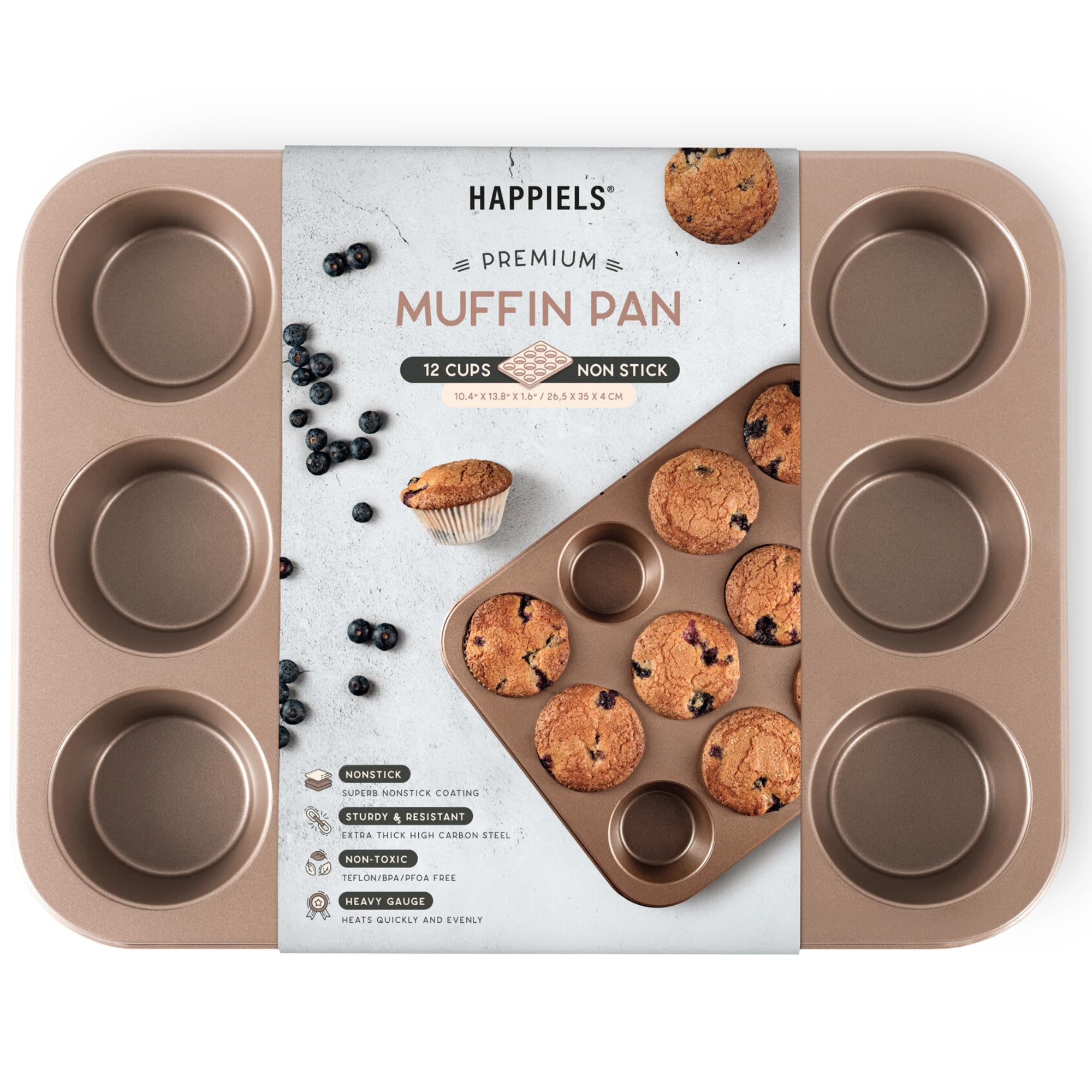 Happiels Non Toxic Nonstick 12 Cup Muffin Pan | Pfoa Bpa Free Nontoxic Cupcake Tin | Best Non Stick Muffin Pans | Muffin Tins |