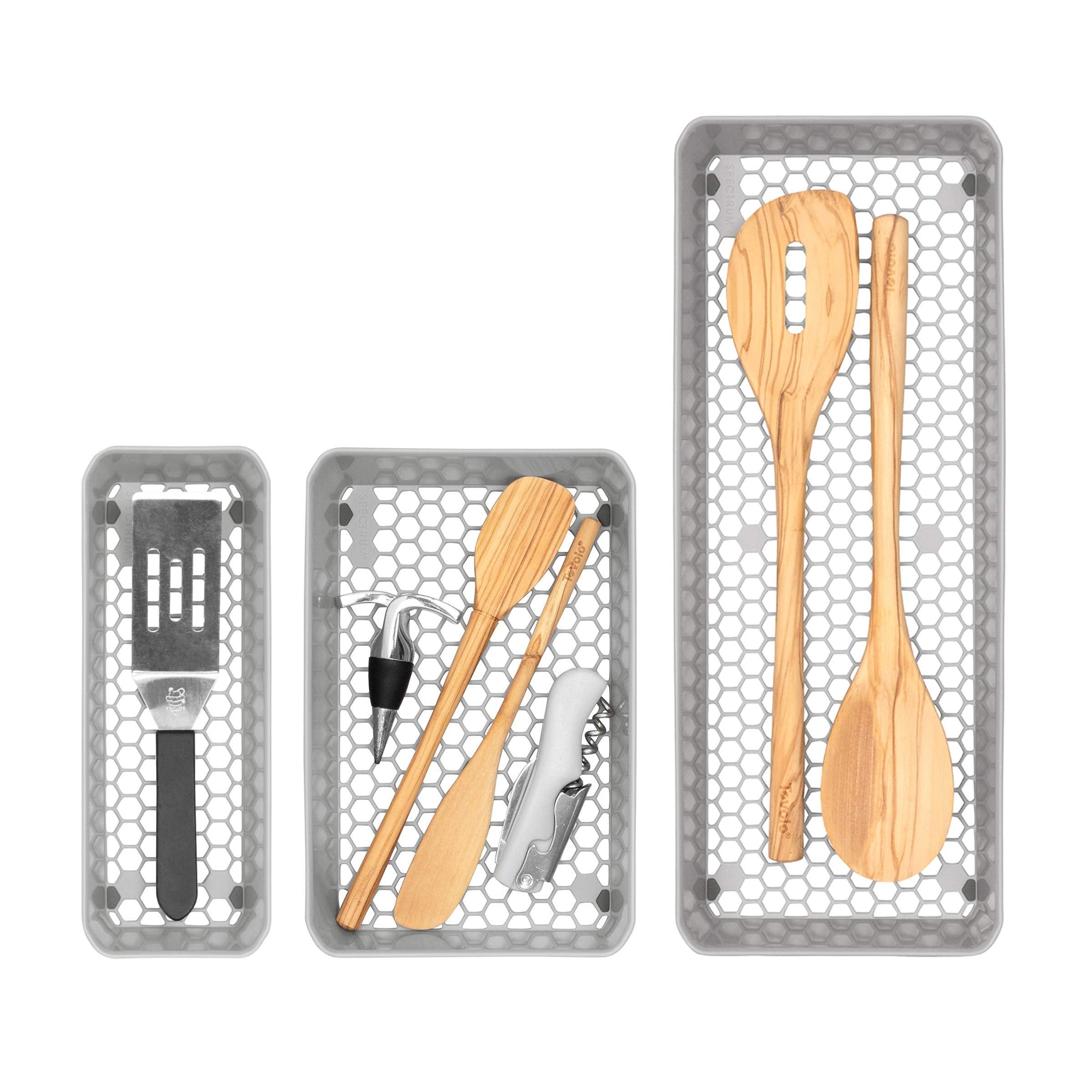 Spectrum Diversified Hexa Drawer Organizer Tray Modern Kitchen Cutlery, Utensil, Silverware Holder, Cabinet Storage, Set Of 3, S