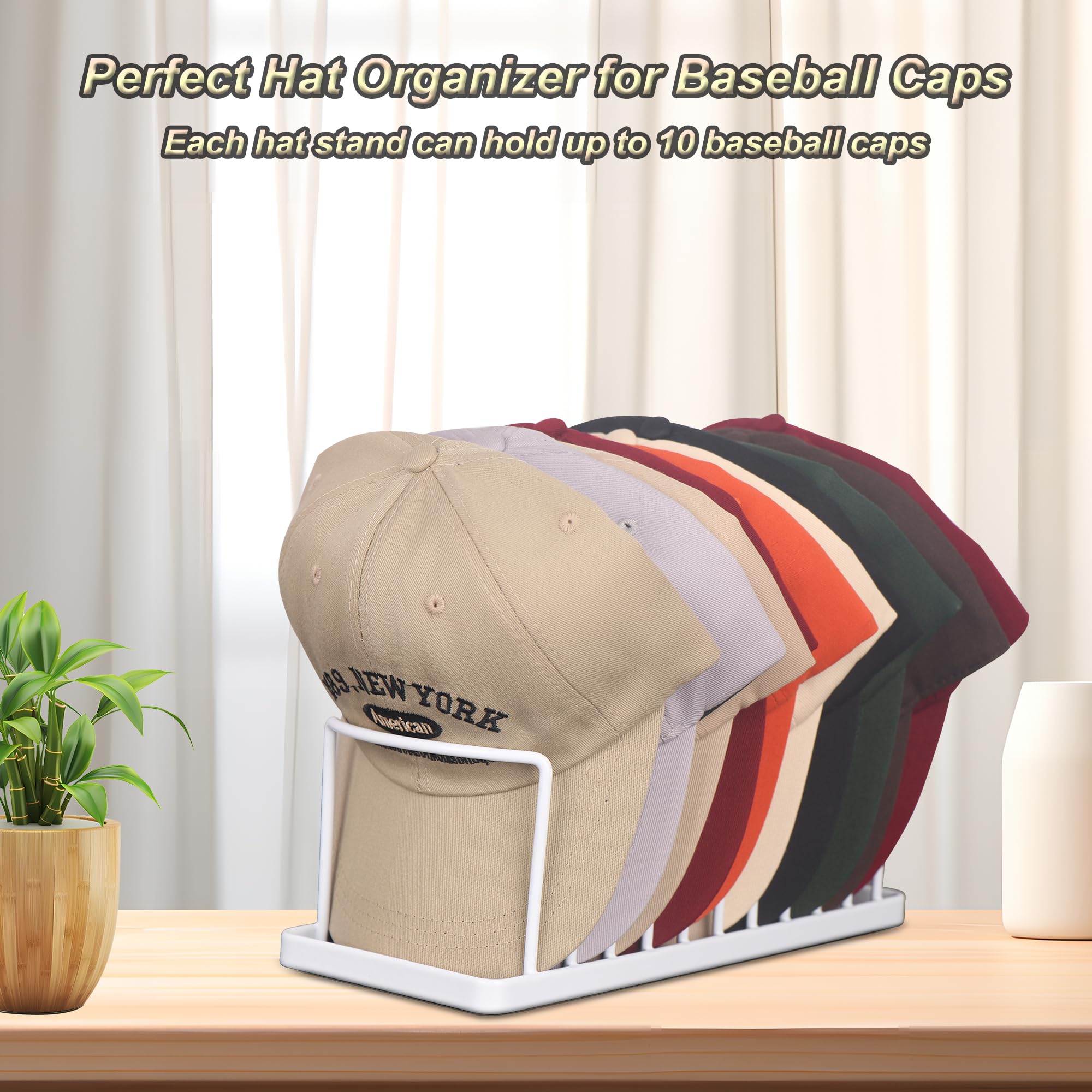 Yiseyruo Hat Organizer For Baseball Caps - Space Saving Hat Stand Hold 10 Caps - Premium Metal Hat Rack For Baseball Caps Displa