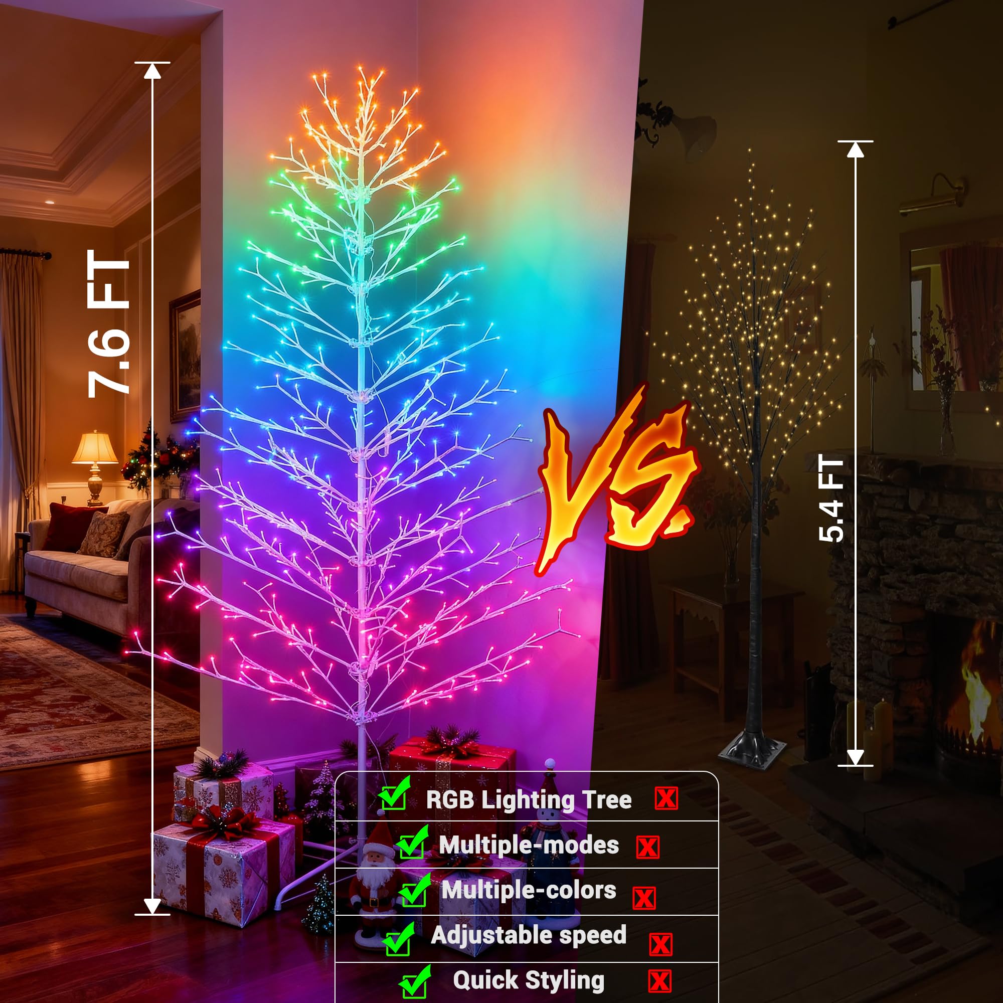 Joomer Christmas Tree Light Outdoor,7.6FT 540 LED Artificial Collapsible Birch Tree Lights with Remote Control Timer RGB Lights
