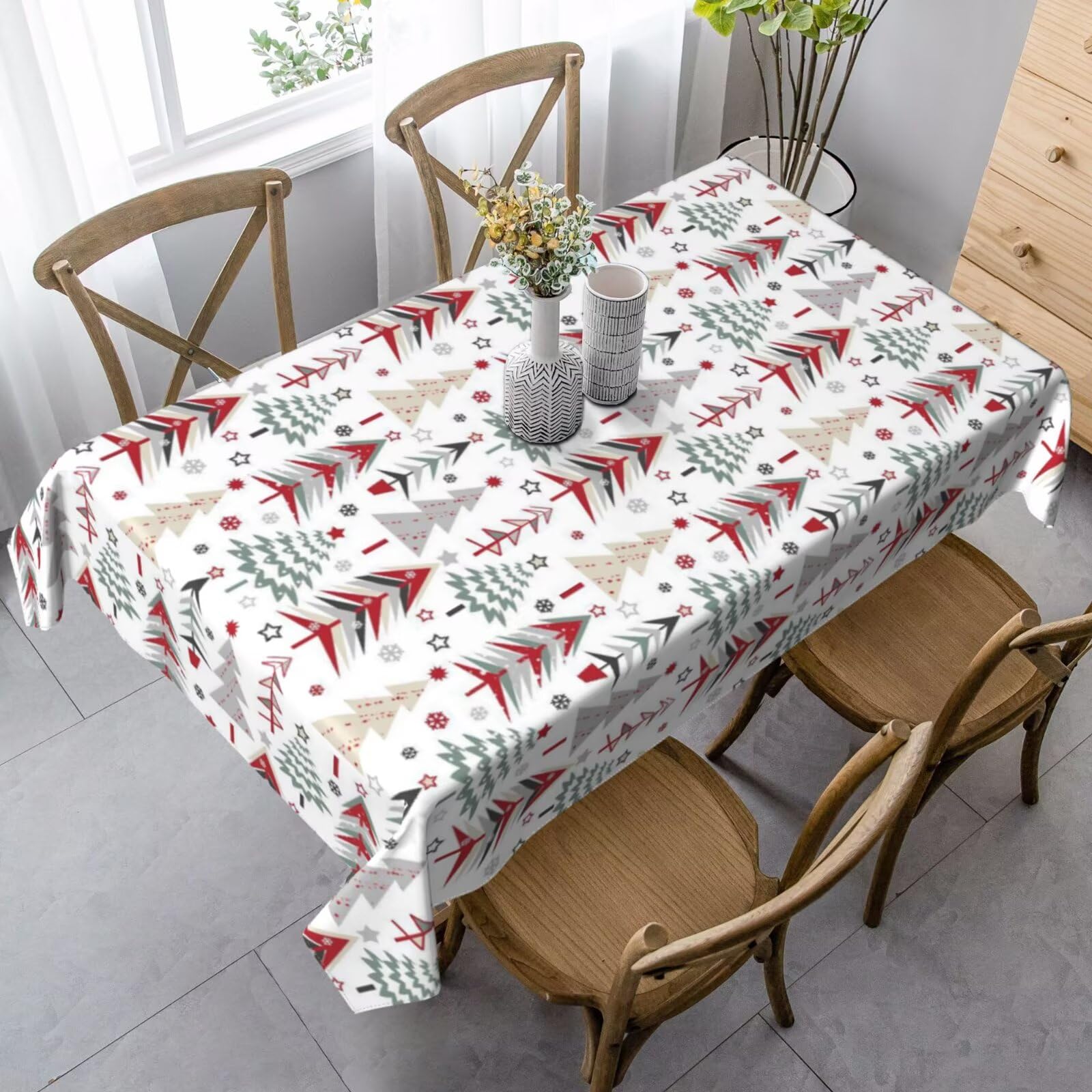BETGINY Merry Christmas Tablecloth 60 x 120 Inch Rectangle Colorful Christmas Trees Table Cloth Washable Holiday Winter Table Co