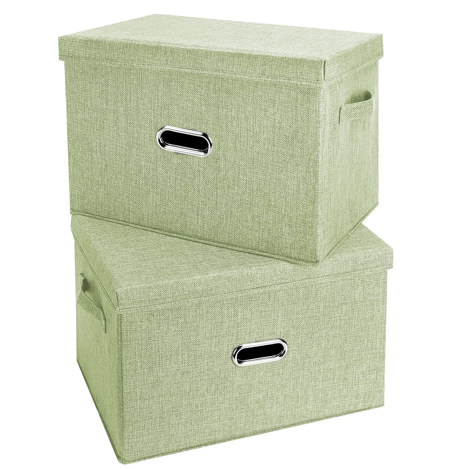 Valease Large Linen Fabric Foldable Storage Bins With Removable Lid And Handles, Washable Storage Box Organizer Containers Baske