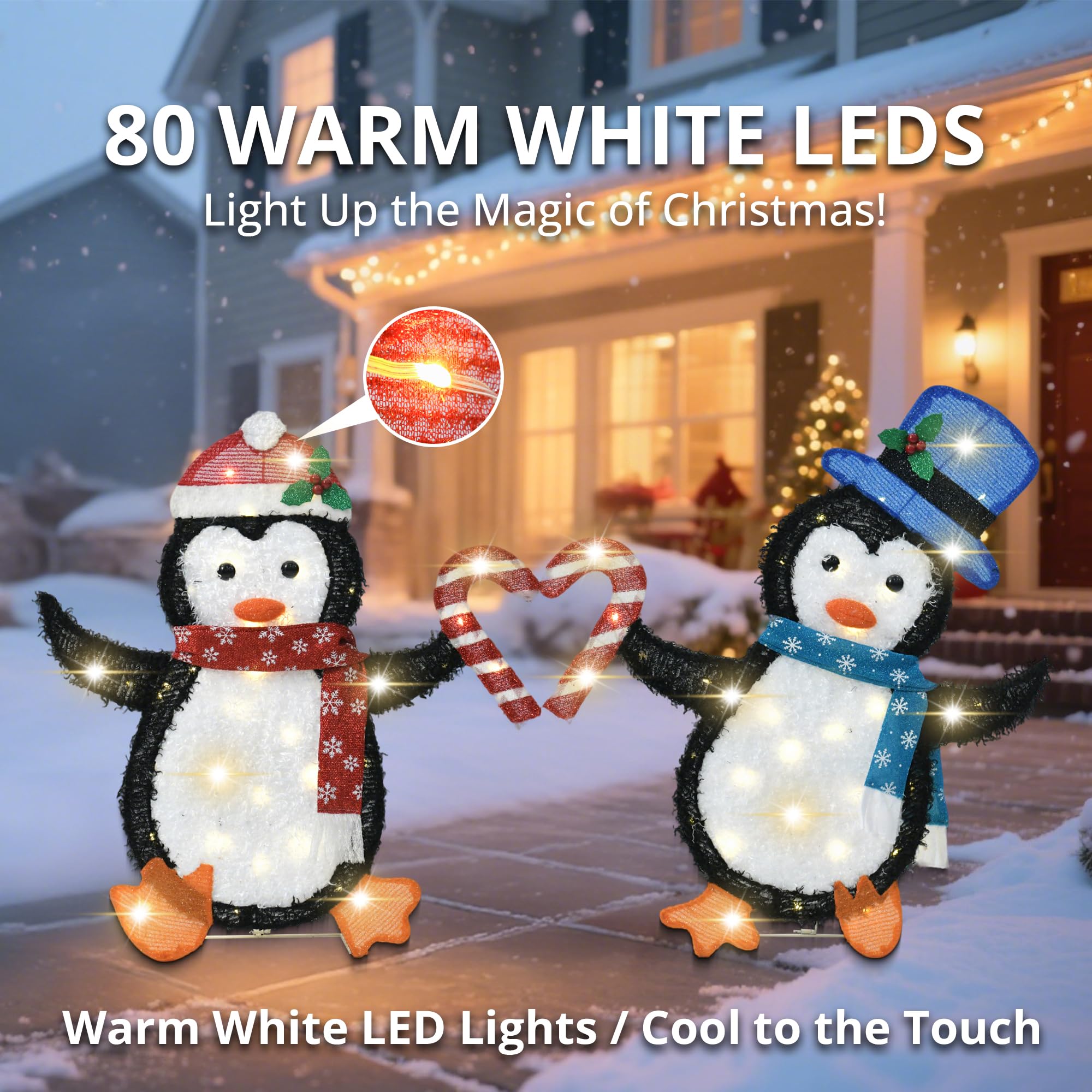 VELTENOVAIRE 32 H Penguin Lights Outdoor Christmas Decorations, 2D Pre-lit Cute Holiday Lawn Lights Decors, Flat Xmas Yard Decor