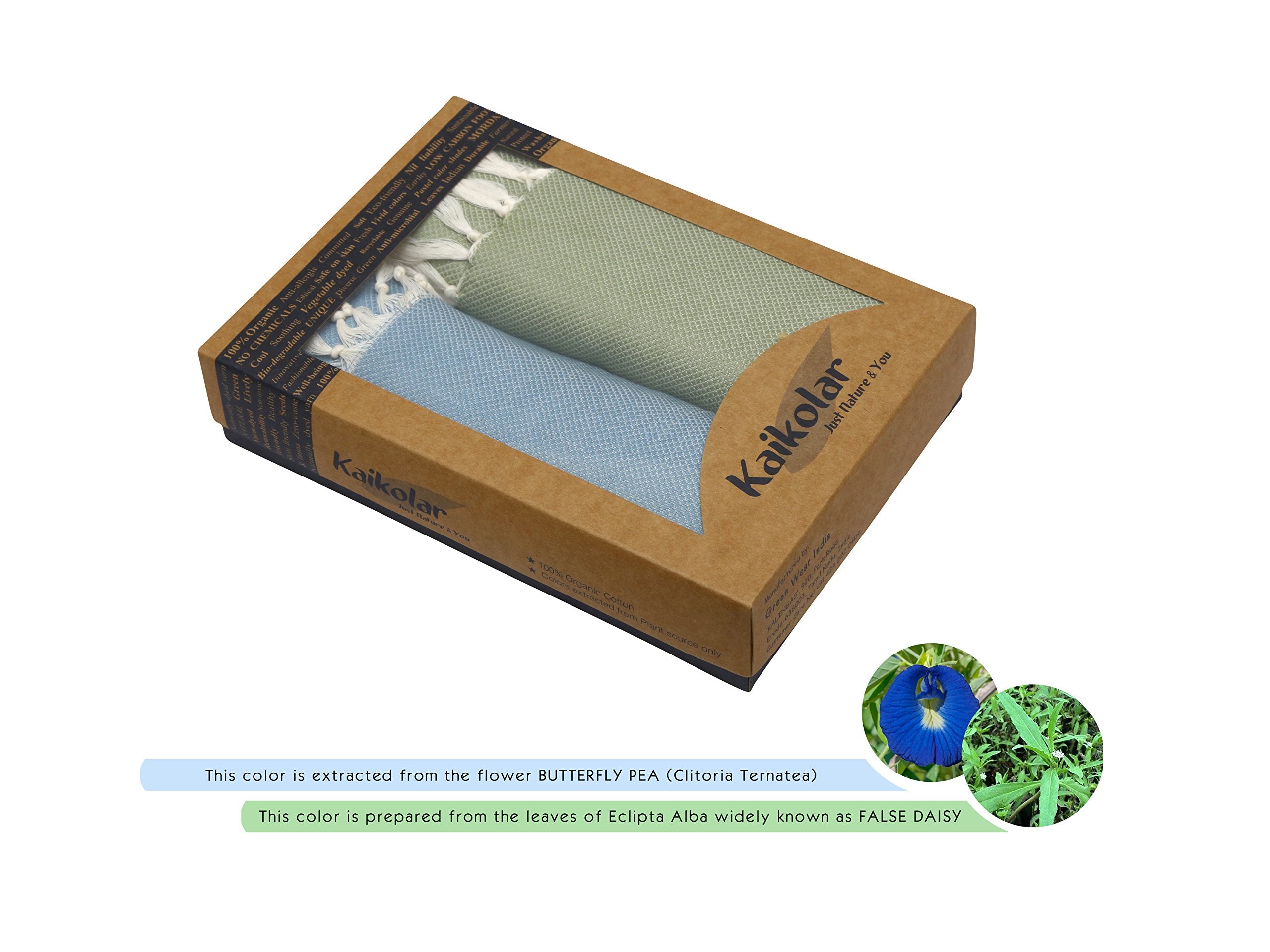 Kaikolar Softy Bath Towel Set Of 2 - Natural Dyed Organic Cotton Towel - Clitoria Blue - Eclipta Green | Soft, Absorbent, Prewas
