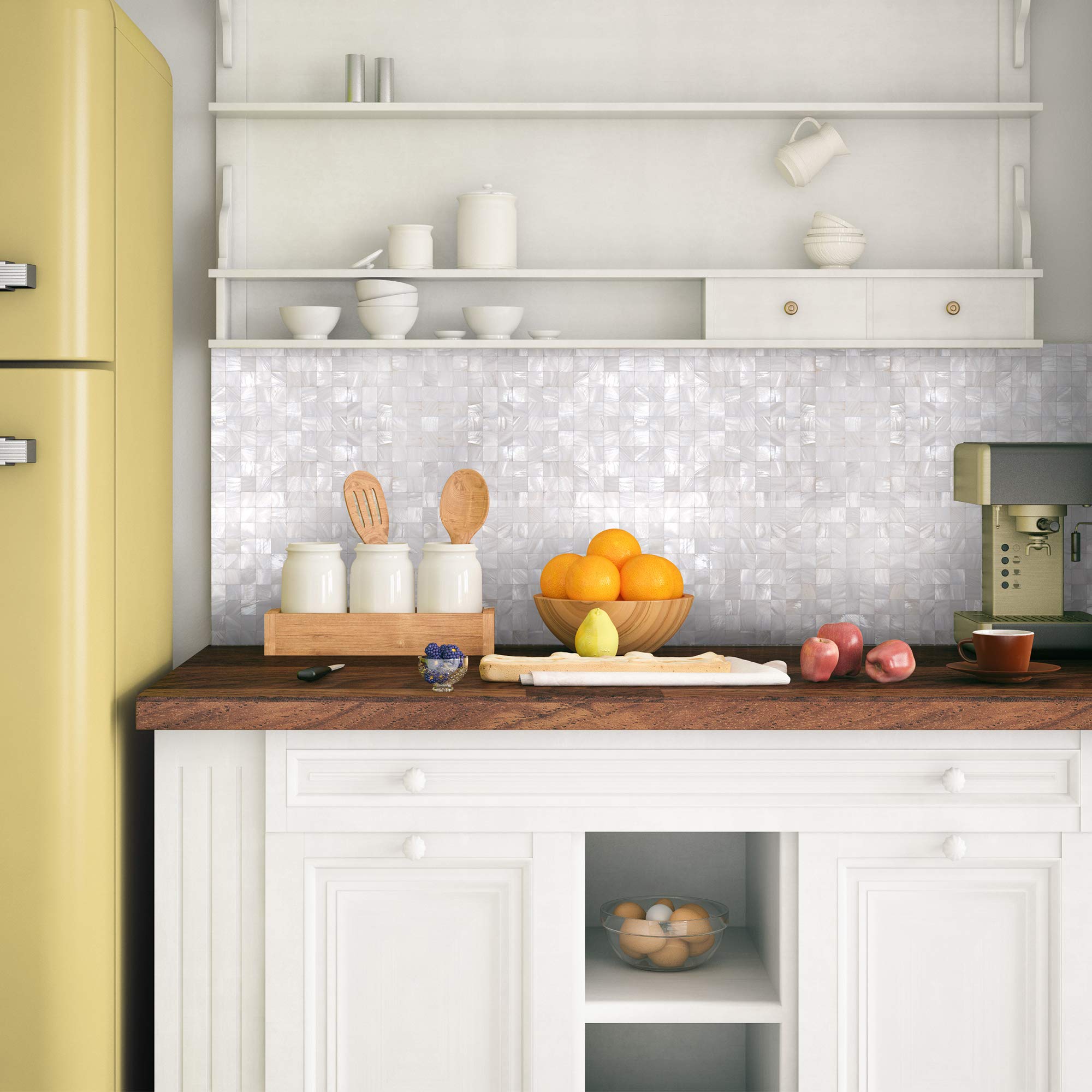 KASARO Wall Stickers Peel and Stick Mosaic Shell Backsplash Sticker for Bedroom and Bathroom Mother of Pearl (1  White)