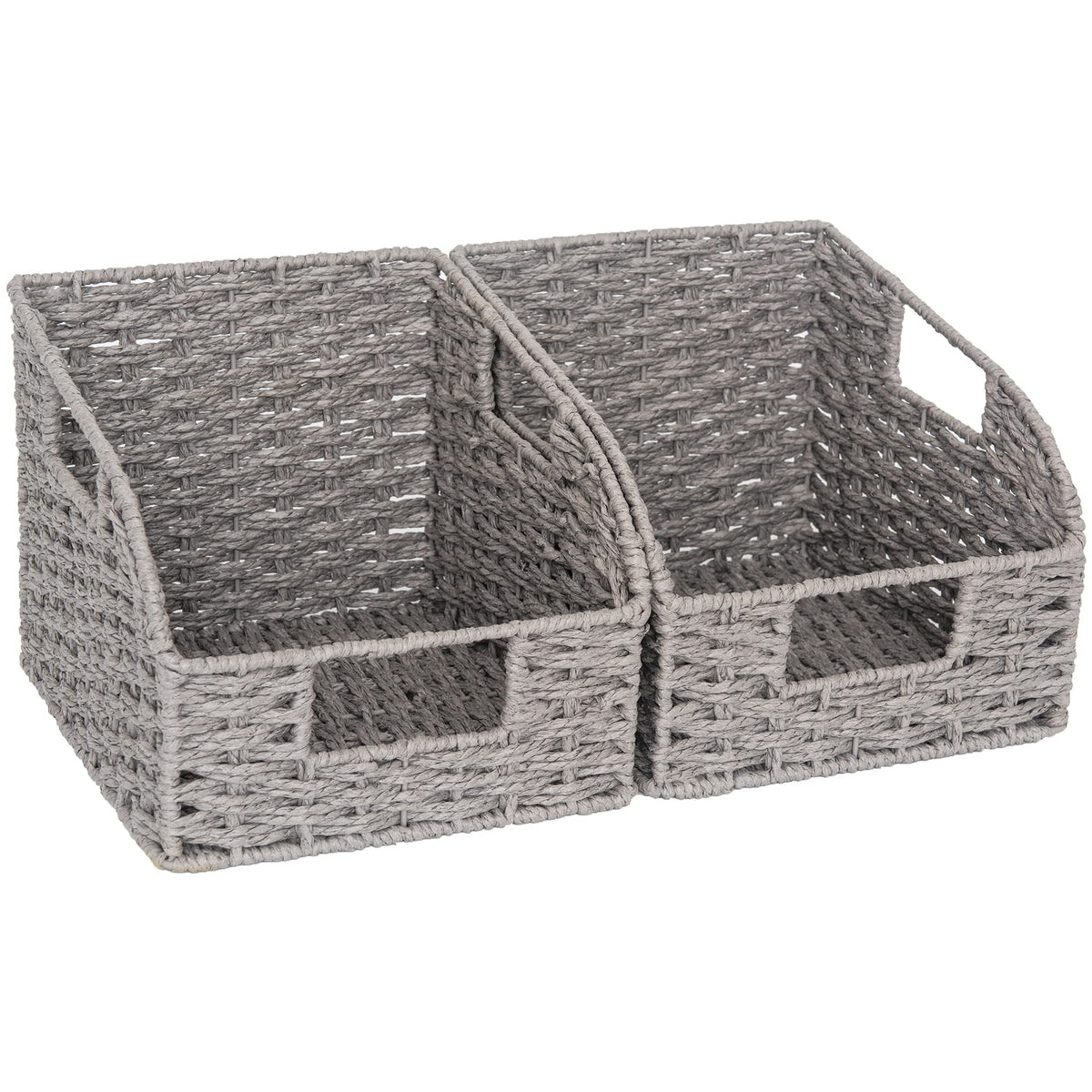 Storageworks Round Paper Rope Storage Baskets With Built-In Handles, Hand Woven Baskets For Organizing, Gray, 8 Al X 9 Aw X 7 Ah