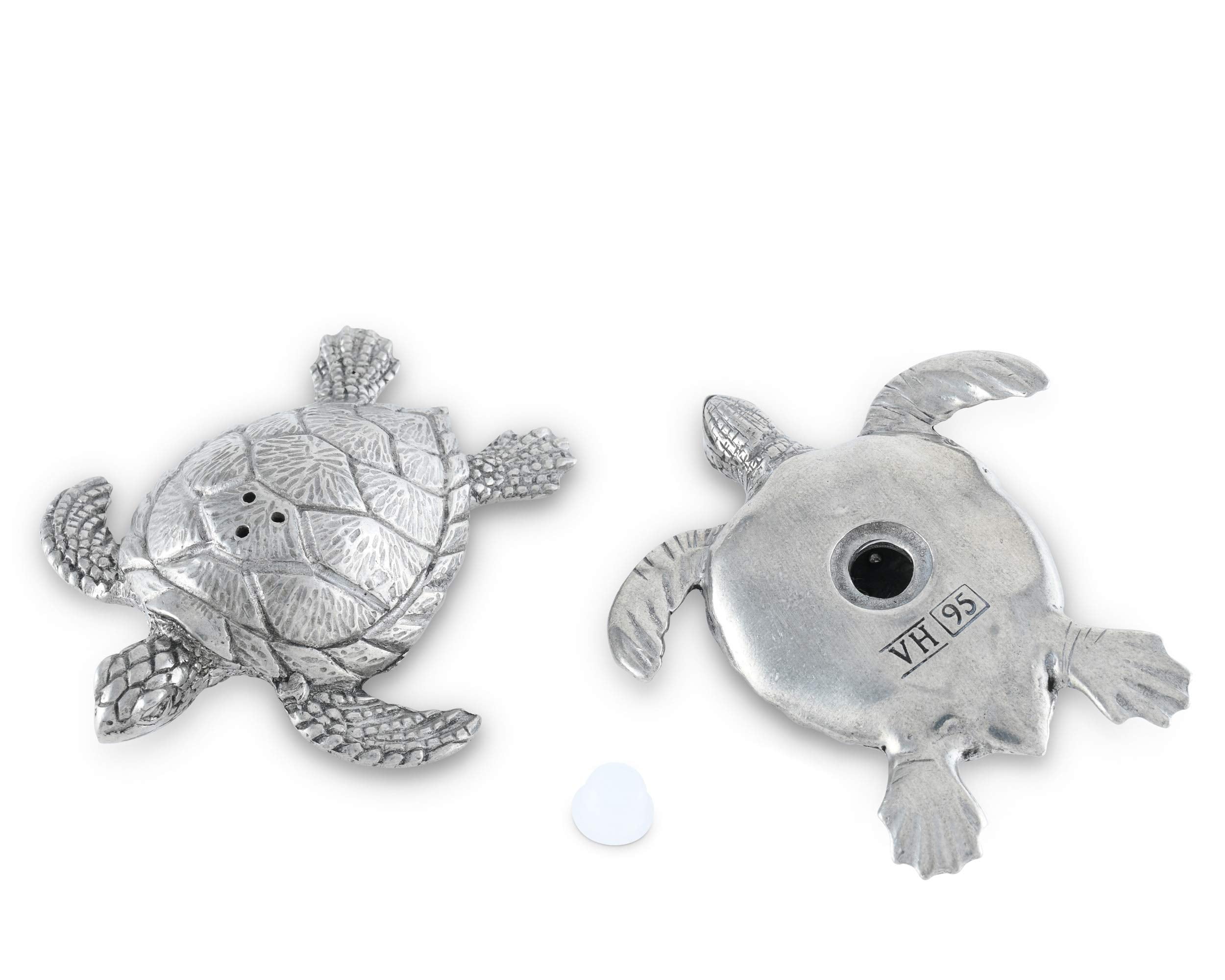 Vagabond House Pewter Metal Sea Turtles Salt & Pepper Shaker Set - Beach Artisanal Sculpture 3.5 Inch Long