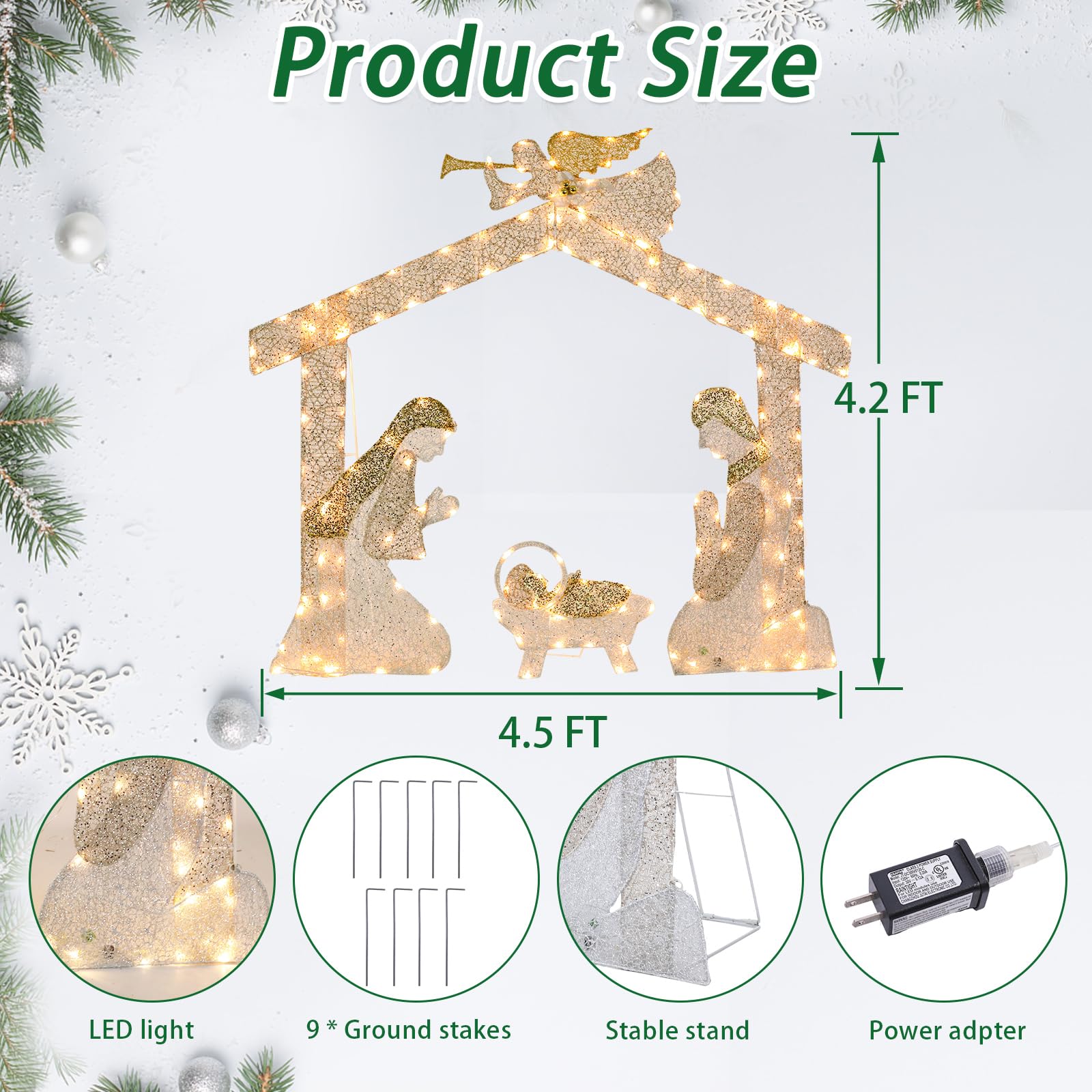 Outdoor Christmas Nativity Scene Decoration Christmas Lighted Holy Family Nativity Scene with Angel Decoration for Xmas Home Pat