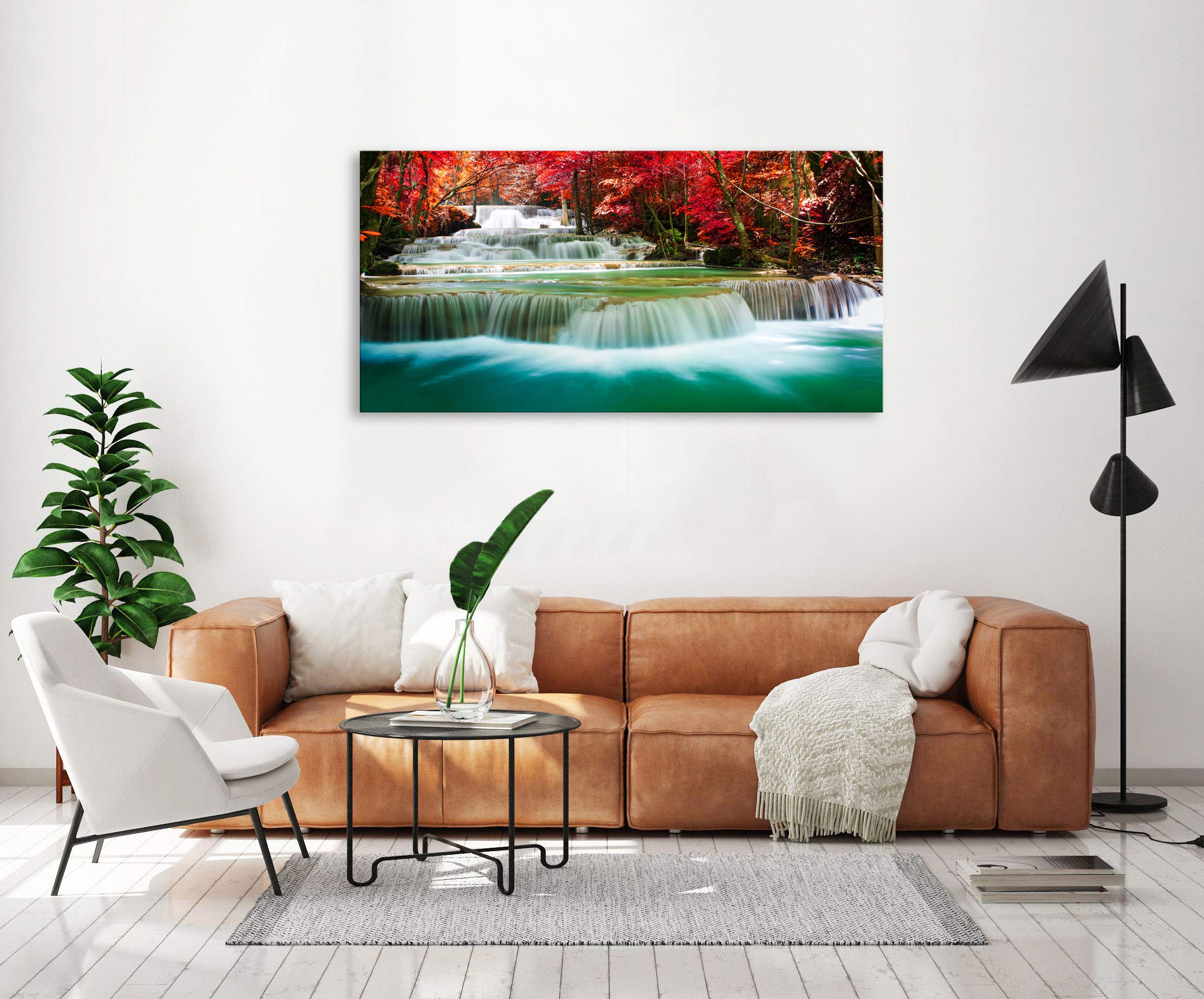 Cao Gen Decor Art-S05150 Wall Art 1 Pieces Waterfall Canvas Print Landscape Paintings Framed Red Trees Forest Canvas Falls Picture for Bedroom Living Room Office kitchen Home Decor Ready to Hang