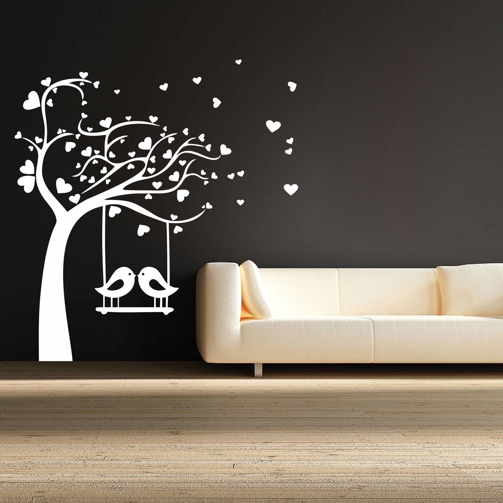 DECOR Kafe Home Decor Birds Swings on Tree Wall Sticker, Wall Sticker for Bedroom, Wall Art, Wall Poster (PVC Vinyl, 73 X 78 cm)