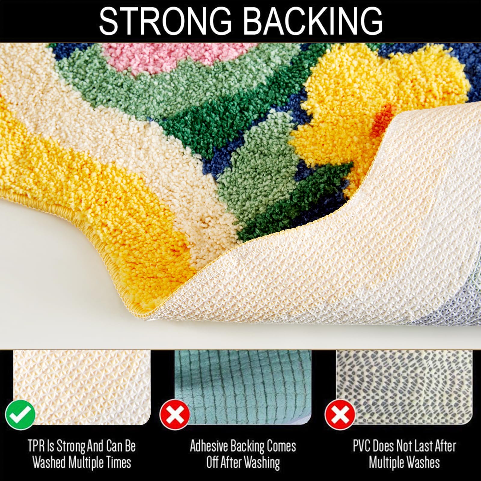 Aldopein Colorful Cute Flower Bathroom Kitchen Runner Rugs 2X4.3 Non-Slip Machine Washable, Shaggy Orange Yellow Aesthetic Extra