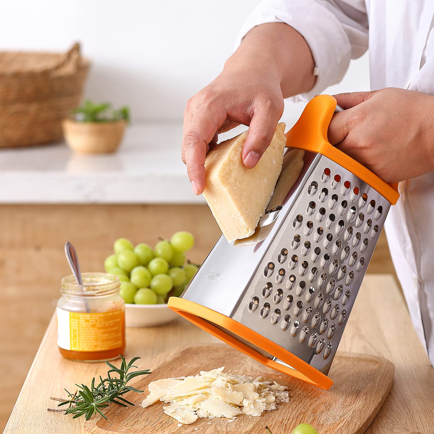 Spring Chef Handheld Stainless Steel Xl Parmesan Cheese Grater With Handle - 4 Sided Manual Box Grater For Kitchen - Dishwasher