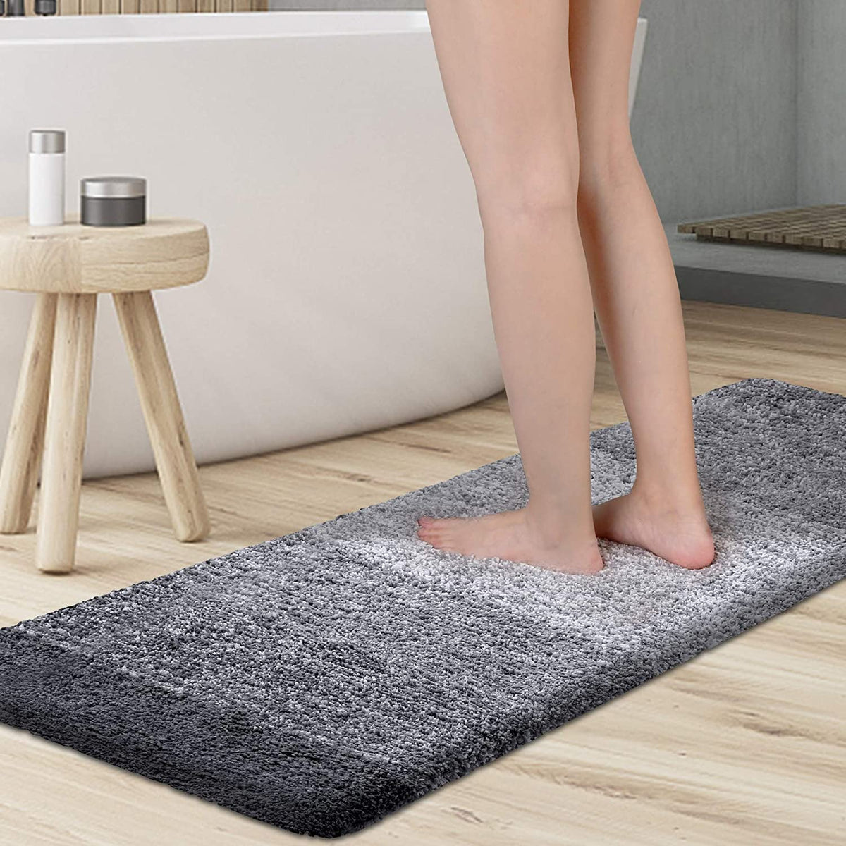 Kmat Long Bathroom Rugs Microfiber Bath Mat 59 ''(W) X 20 ''(L),Luxury Soft Shaggy Shower Rug, Non-Slip Absorbent Plush Throw Ru