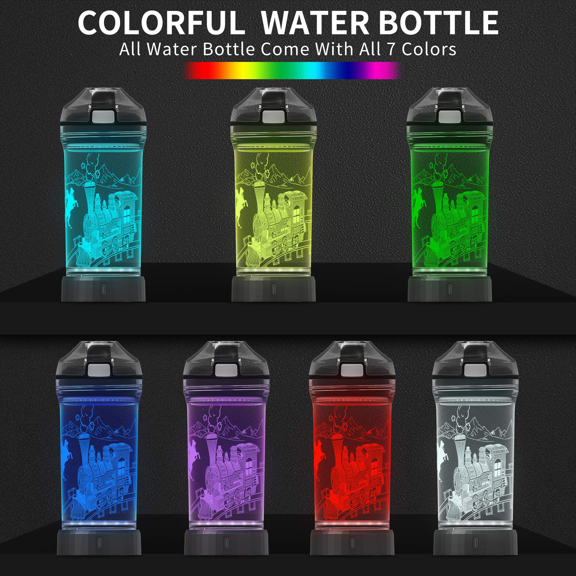 Lightzz Kids Water Bottle with 3D Glowing Train LED Light - Tritan BPA Free - Creative Ideal Travel Cup Train Engine Gift for Back to School Girl Boy Child Holiday Camping Picnic (Train Engine 14 Oz)