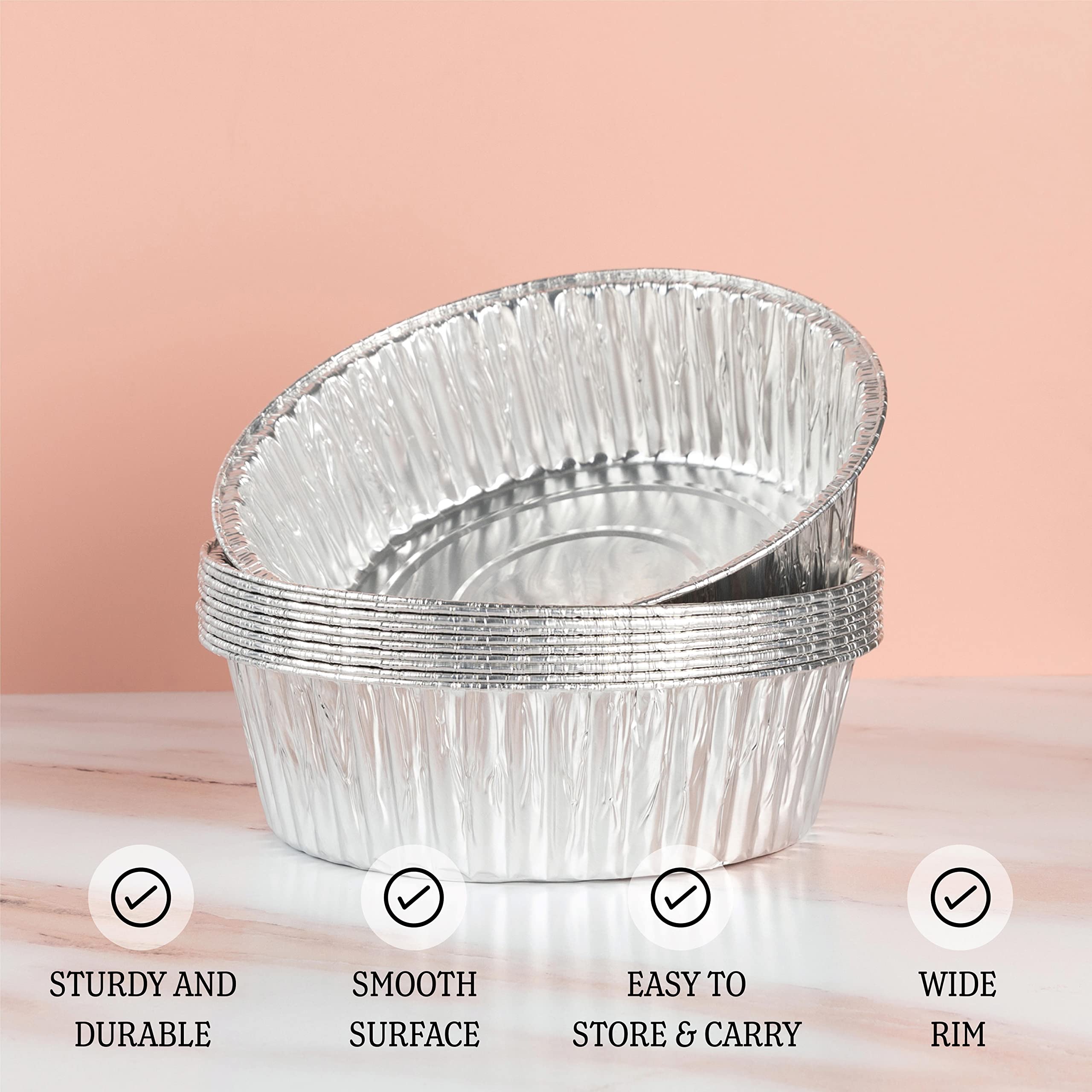 Plasticpro 10 ' ' Inch Round Tin Foil Pans Disposable Aluminum, Extra Deep Freezer & Oven Safe - For Baking, Cooking, Storage, R