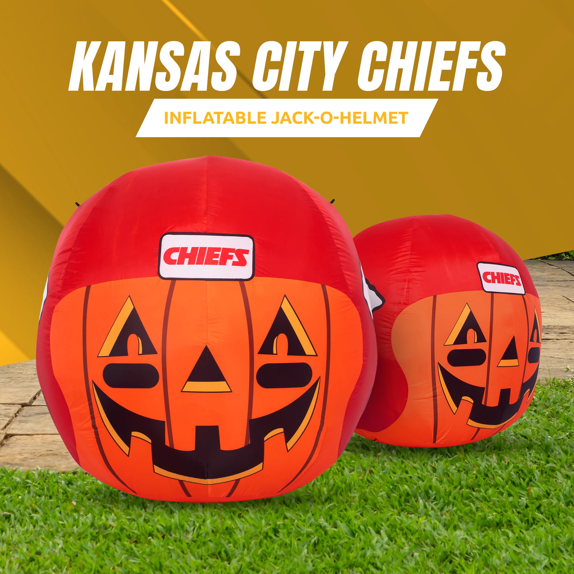 Sporticulture NFL Kansas City Chiefs 4ft Inflatable Jack-O-Helmet with LED Lights & Built-in Blower - Halloween Merchandise Deco