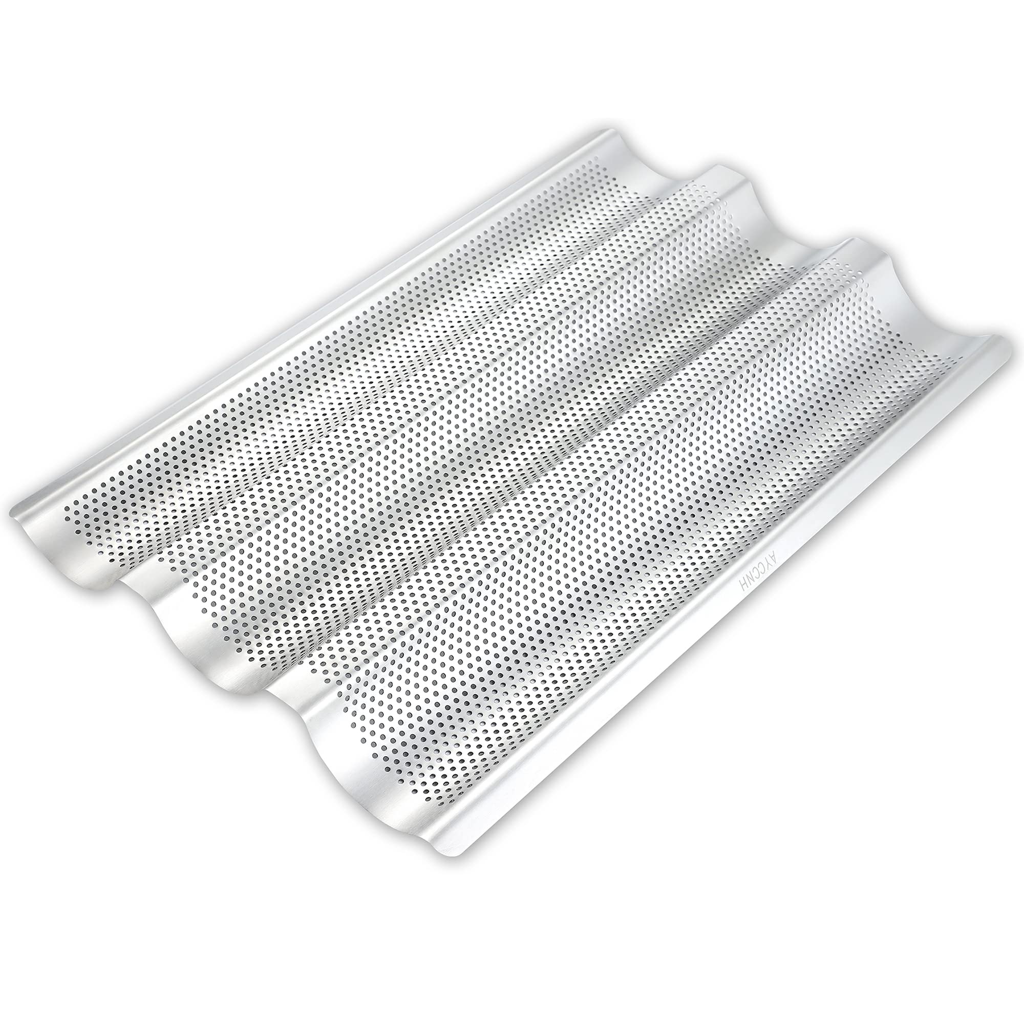 Ayccnh Stainless Steel French Baguette Bread Pan, Perforated Loaf Pans For Baking 15''X10'', 3 Waves Toaster Oven Baking Tray (1