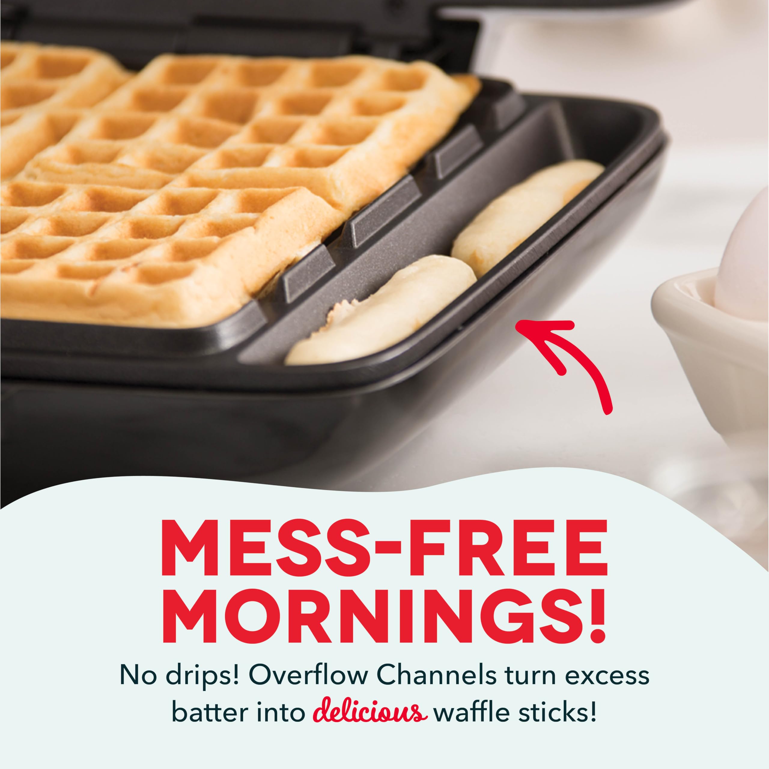 Dash No-Drip Waffle Maker - Four Waffle Molds, Nonstick Waffle Iron With Quick Heat-Up, Nonstick Surface - Perfect Waffle Maker