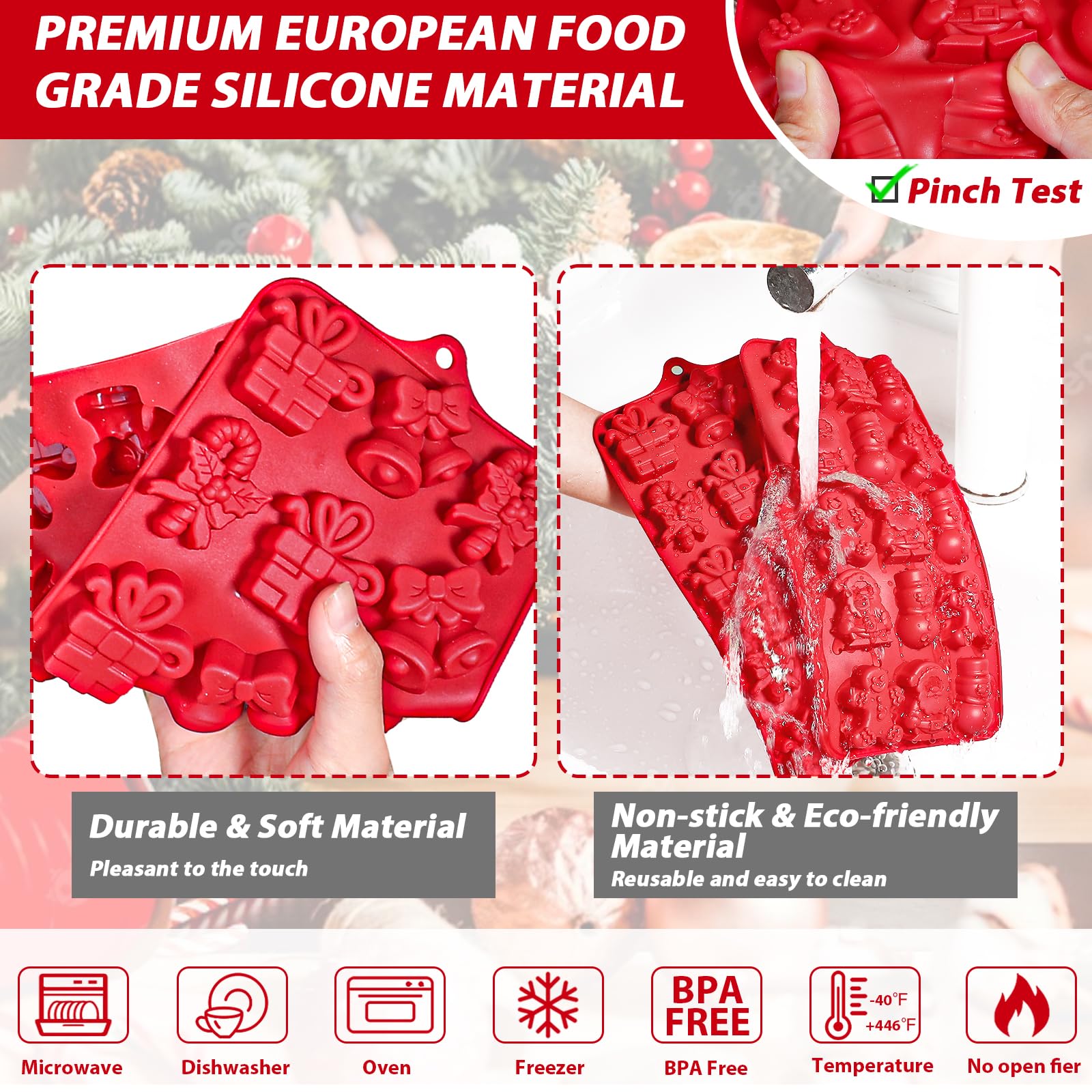 Koluti Silicone Christmas Chocolate Mold Baking Molds, 15 Cavity Nonstick Food Grade Candy Jelly Gummy Fudge Ice Pet Treats Soap