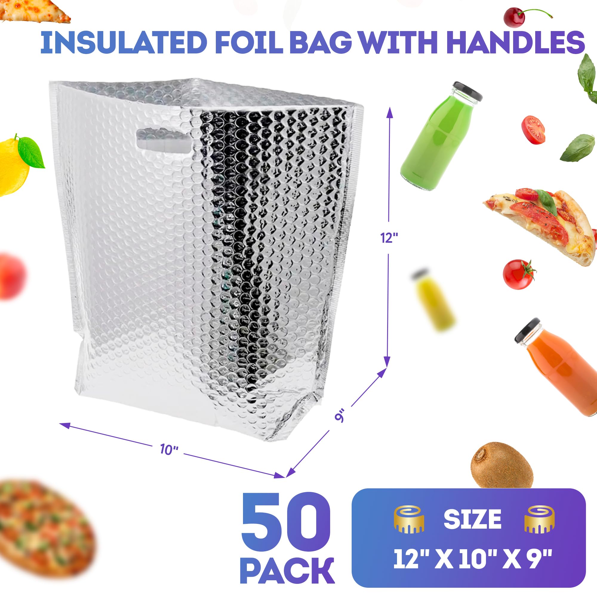 APQ Thermal Bags with Handle 12 x 10 x 9  Pack of 50 Insulated Thermal Bubble Bags  Metalized Foil cold Shipping Package  Packaging Bags for Shipping Frozen Products  Bubble Shipping Bags for Food(D0102HgJZLA)