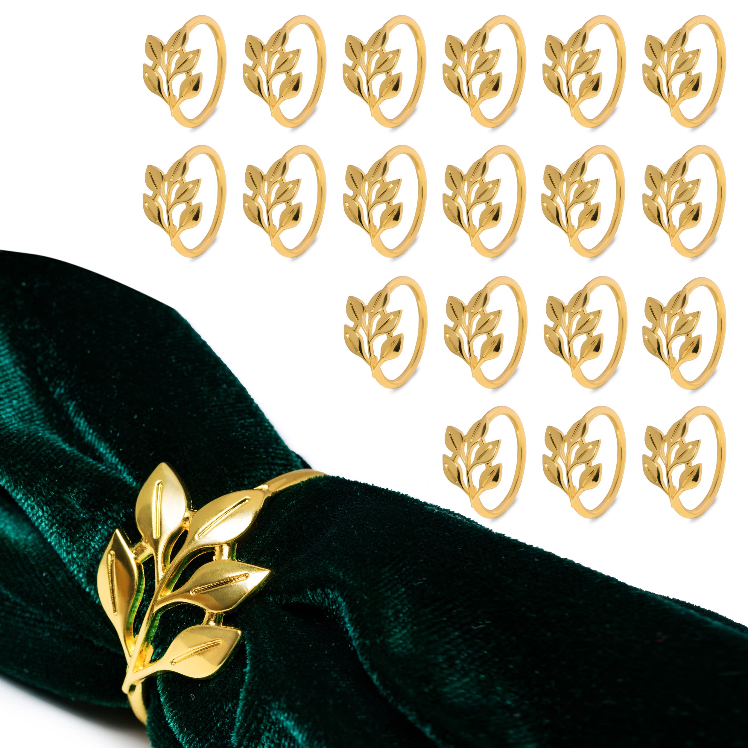 Leaf Gold Napkin Rings Set Of 20 Pcs - Home Decor For Cloth Napkins - Stylish Gold Napkin Holder - Kitchen Decor And Wedding Dec