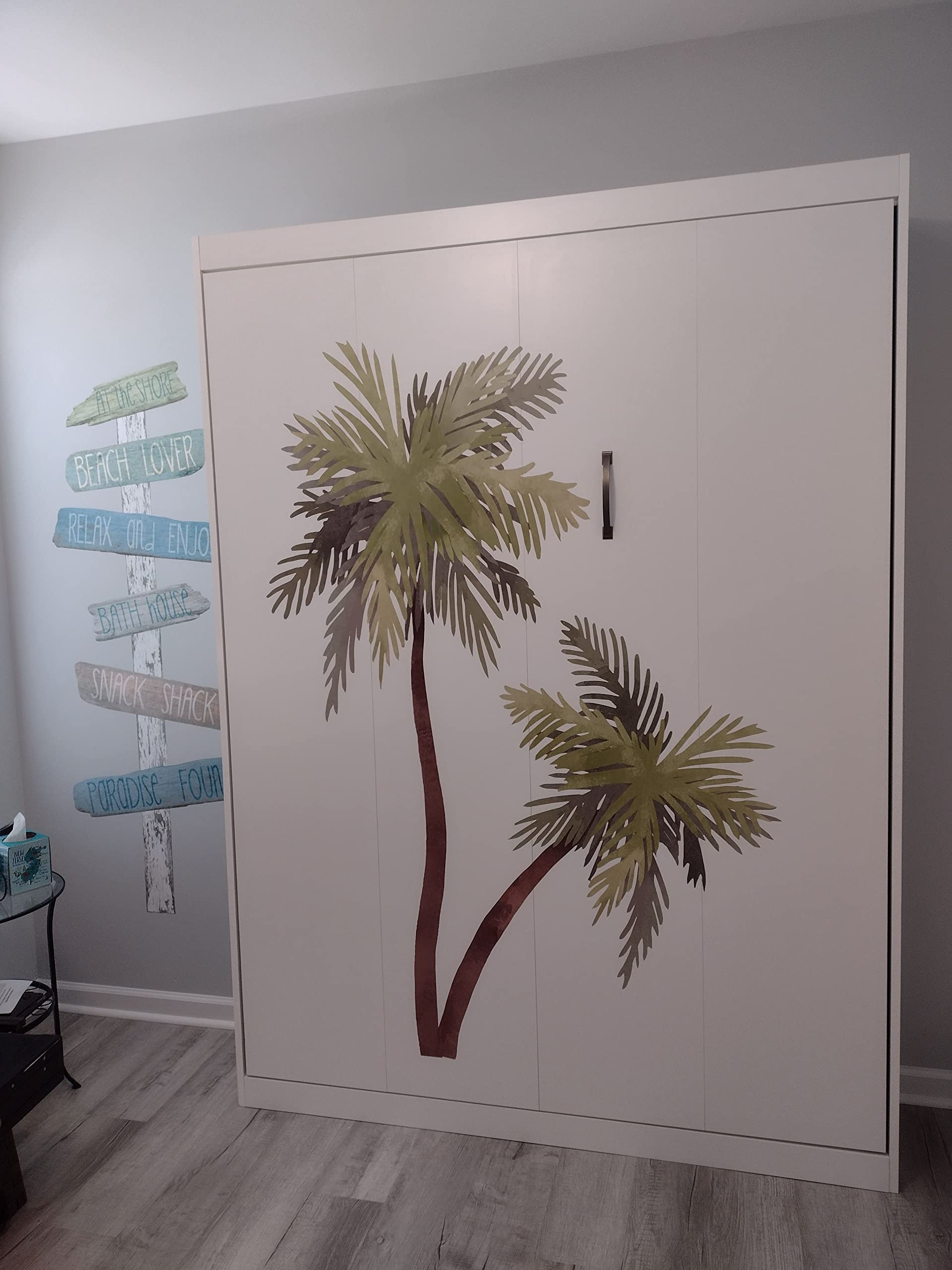 Palm Tree Watercolor Wall Decal Beach House Art D  Cor Sticker Tropical Print Bird Seagulls Included, 72 '' Tall (2)