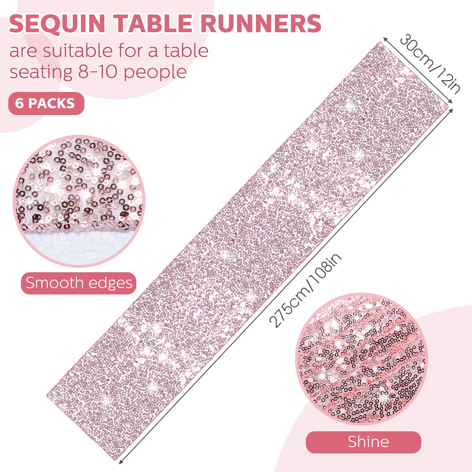 6 Pieces 12 X 108 Inches Sequin Table Runners Glitter Sequin Runner Rectangular Table Runner Cloth For Christmas New Year Birthd