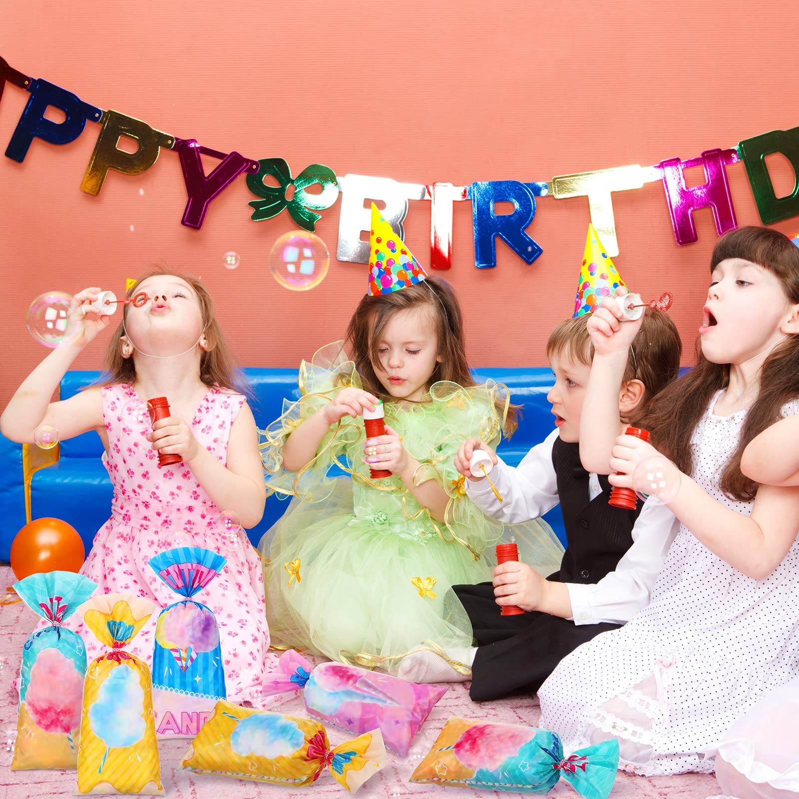 Karenhi 100 Pcs Cotton Candy Bags Cotton Candy Cones Treat Bags Snacks Bags Set Cotton Candy Supplies For Circus Carnival Birthd