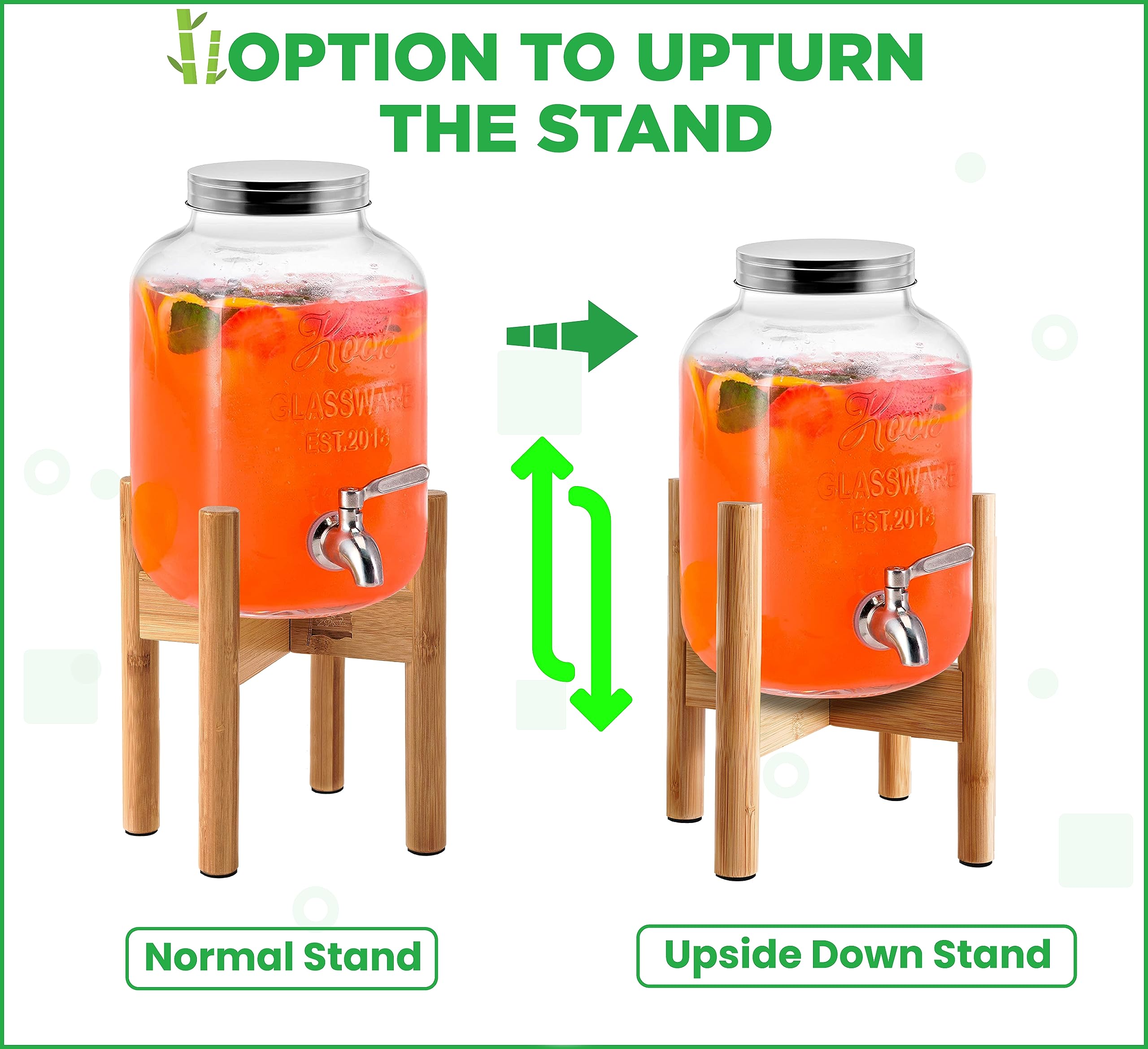Adjustable Drink Dispenser Stand - 2-3 Gallon Glass Jar And Plastic Jug Holder - Beverages, Cold Brews, Lemonades Stand