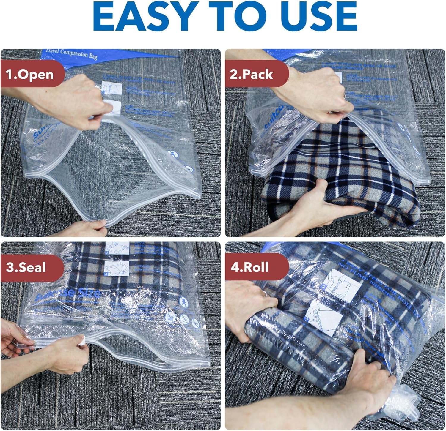 16 Pack Travel Vacuum Bags with Pump,vacuum travel bags with pump (2J/2L/2M2S/4 ROLLER BAGS/4 SMALL ROLLER BAGS), vacuum seal ba