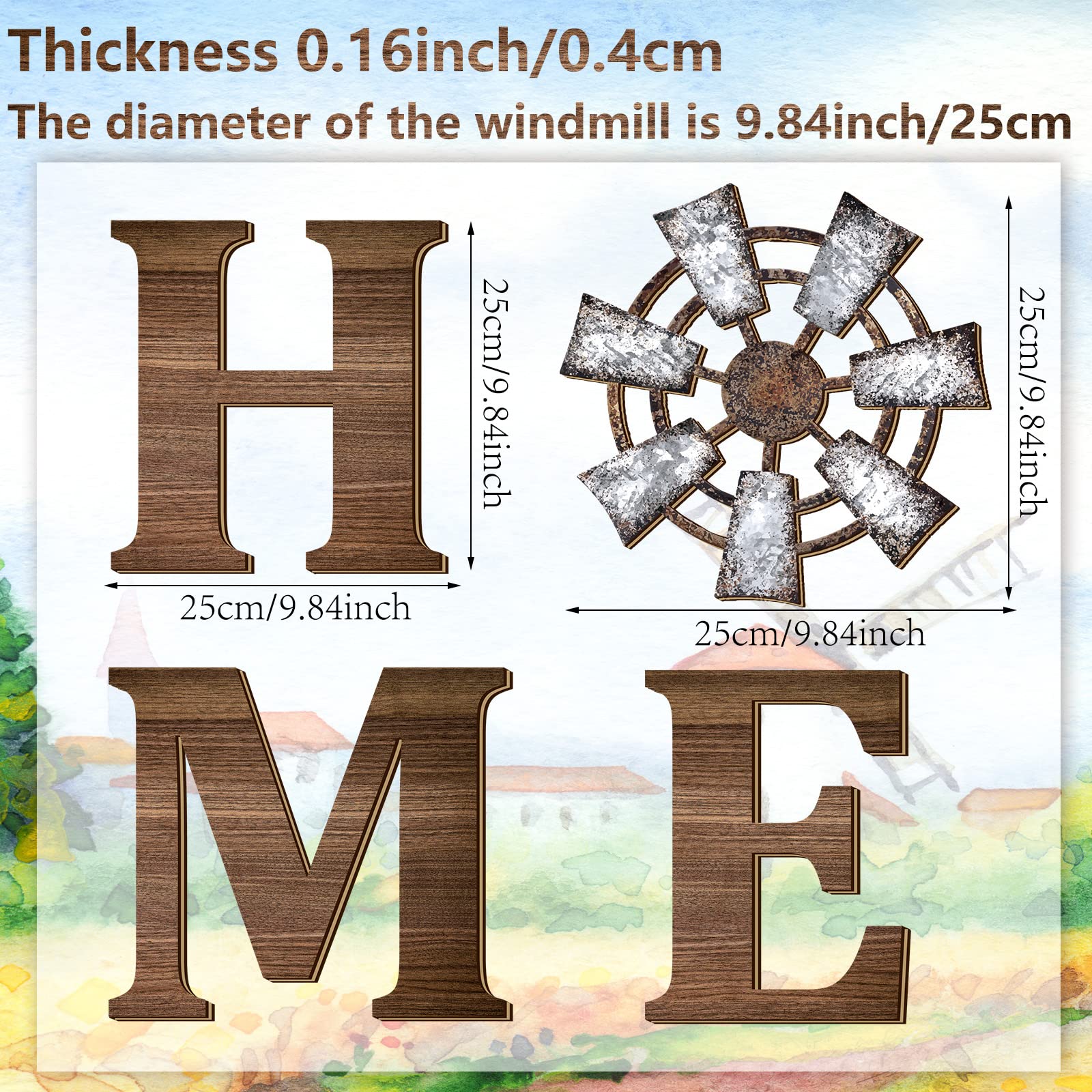 Qunclay 4 Pcs Windmill Wall Decor Wooden Home Letters Decoration Rustic Farmhouse Home Hanging Wood Sign Farmhouse Wall Decor fo