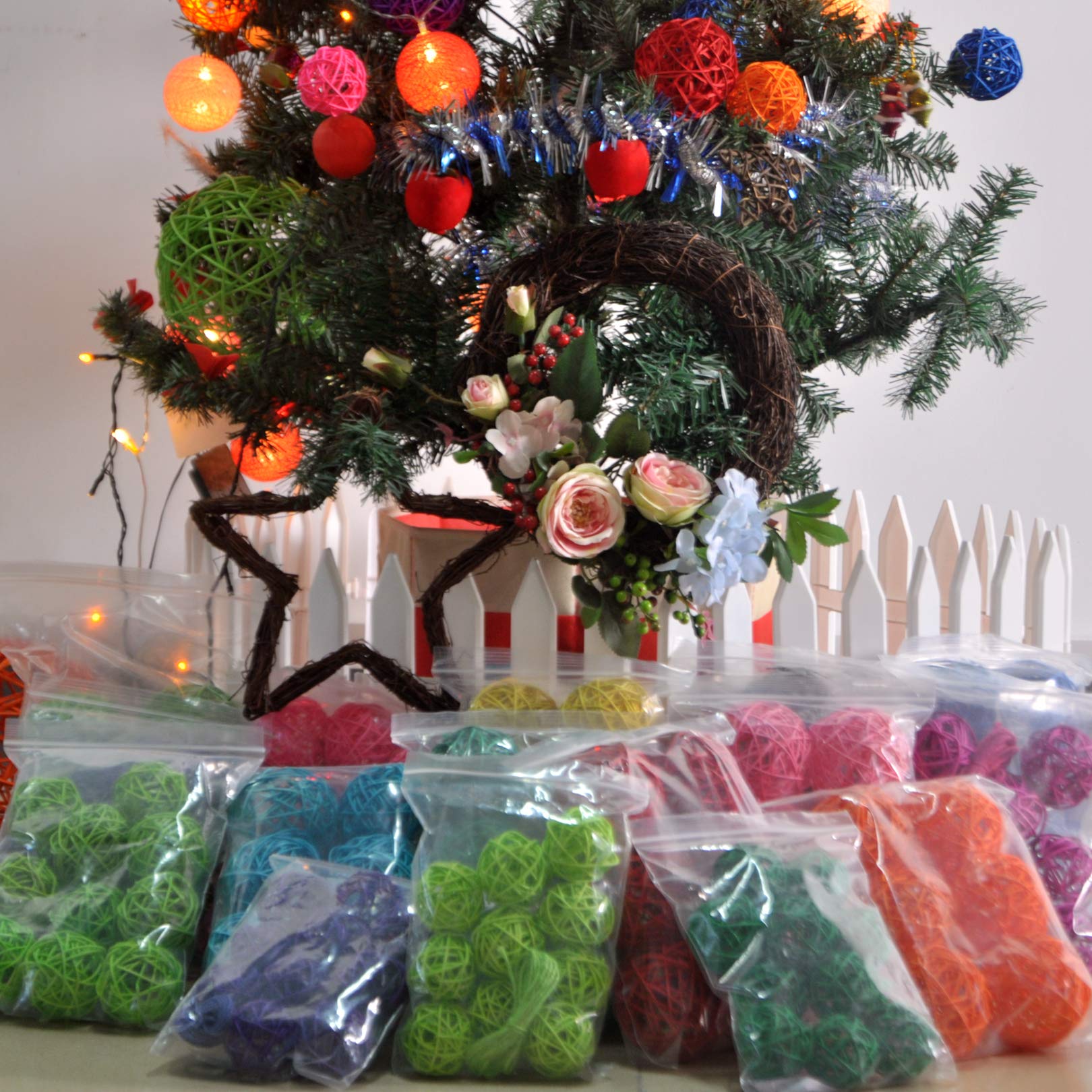 Set of 10 pcs Wicker Rattan Balls Table Wedding Party Christmas Decoration (Diameter 1.6 Inch, White)