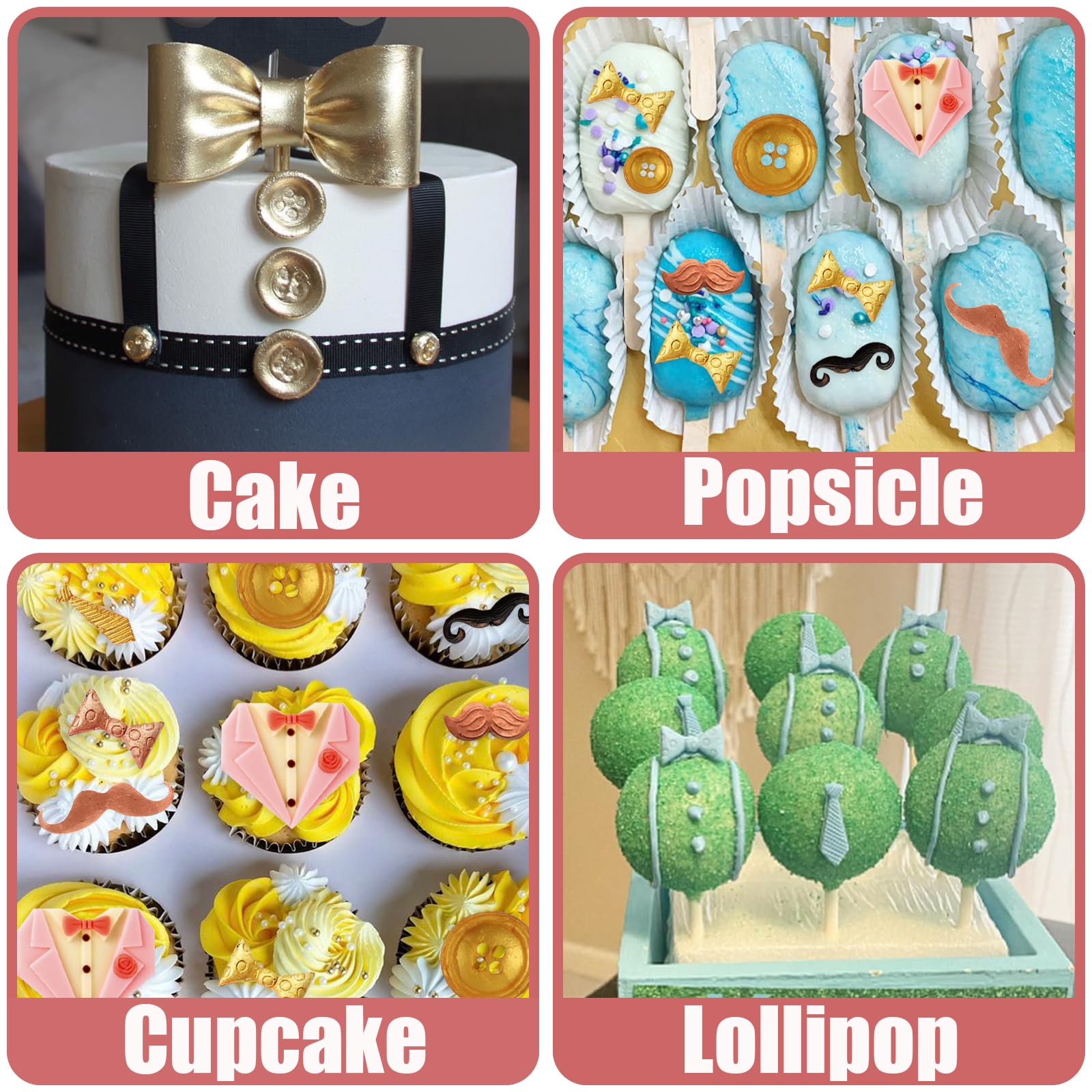 Father'S Day Bow Tie Silicone Molds 4 Pcs, Dad Beard Fondant Mold, Button Chocolate Mold For Cake Decoration Candy Cupcake Toppe