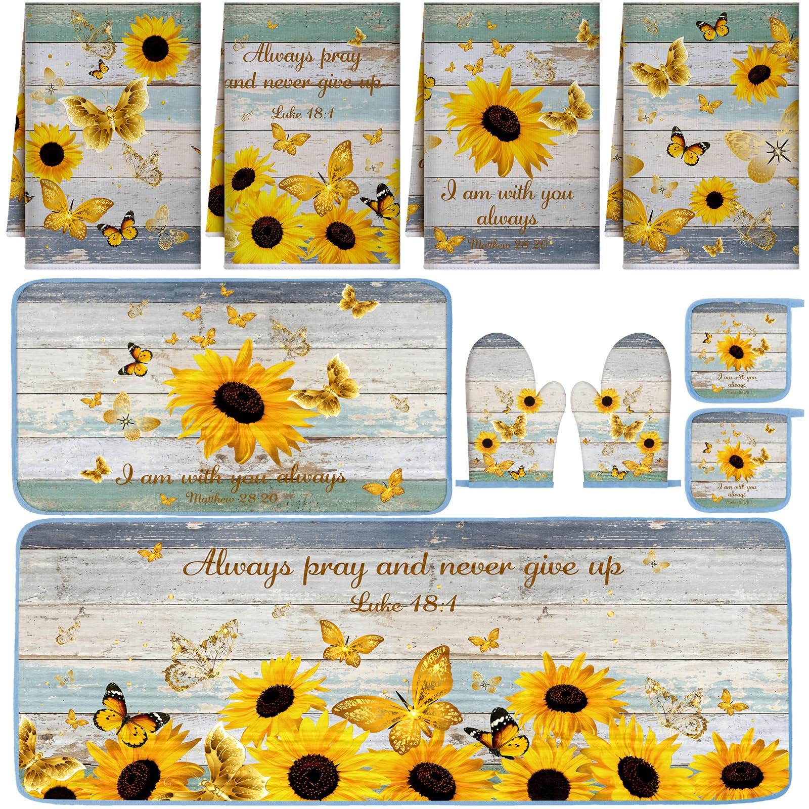 Fourluoo 10 Pcs Sunflower Kitchen Decor and Accessories Set Sunflower Kitchen Towels and Rugs Oven Mitts and Pot Holders for Coo