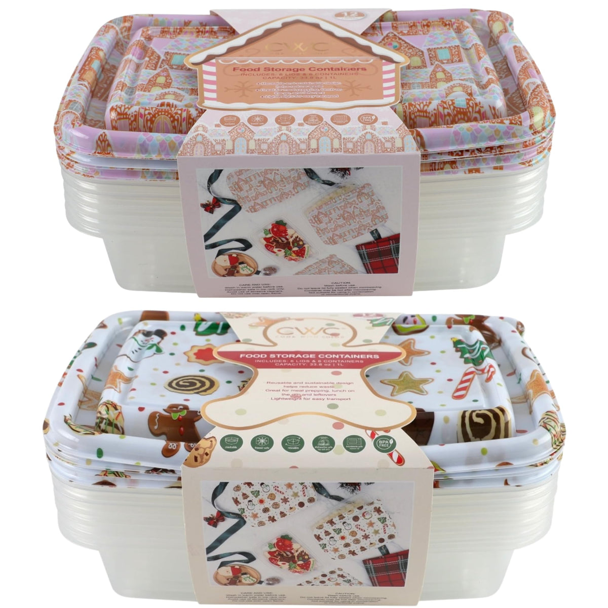 Cook With Color Holiday Food Storage Containers, 24 Piece Set, Gingerb ...