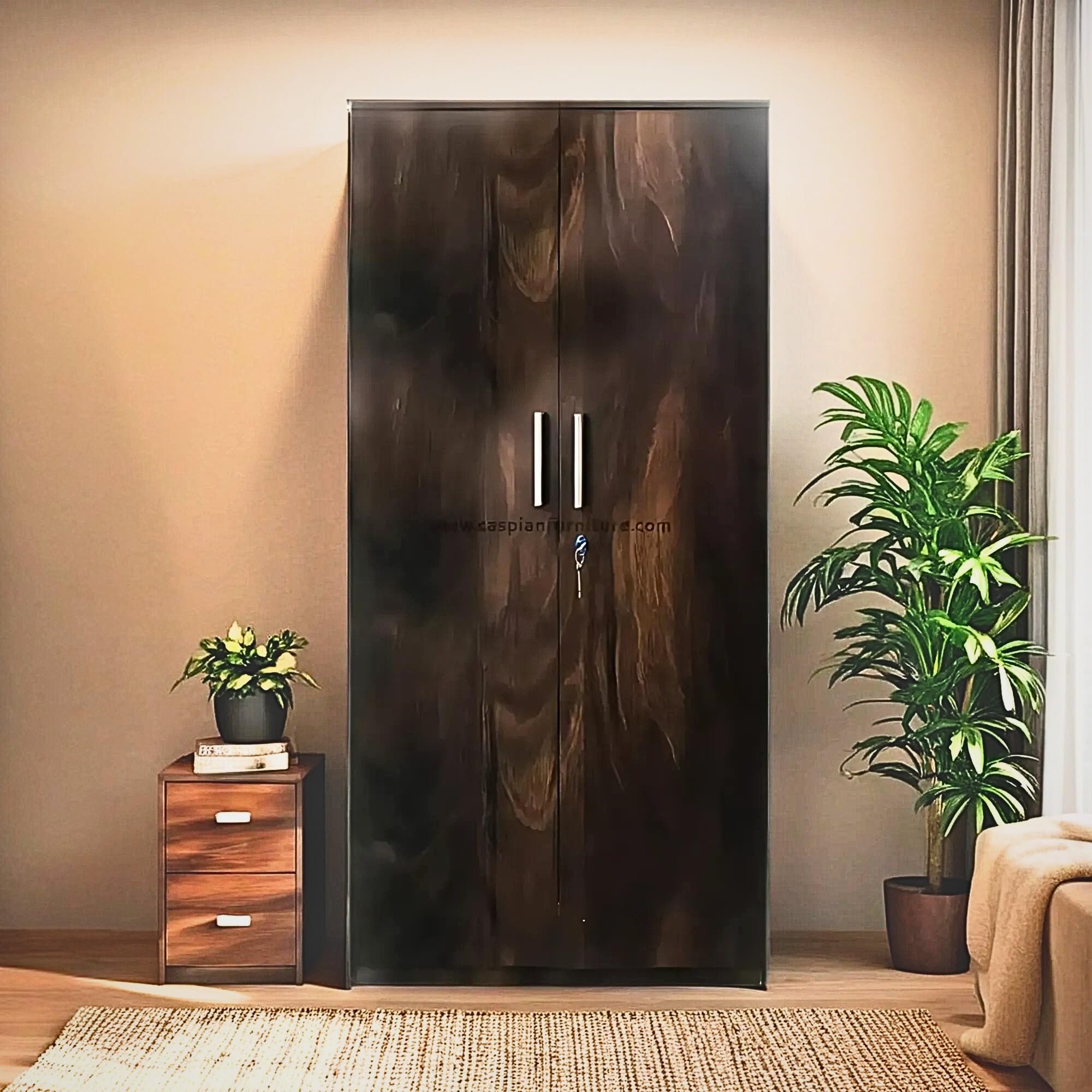 Caspian Engineered Wood 2 Door Wardrobe (Black Wenge) | PreAssembled Furniture | Cupboard/Almirah For Bedroom Clothes Storage O
