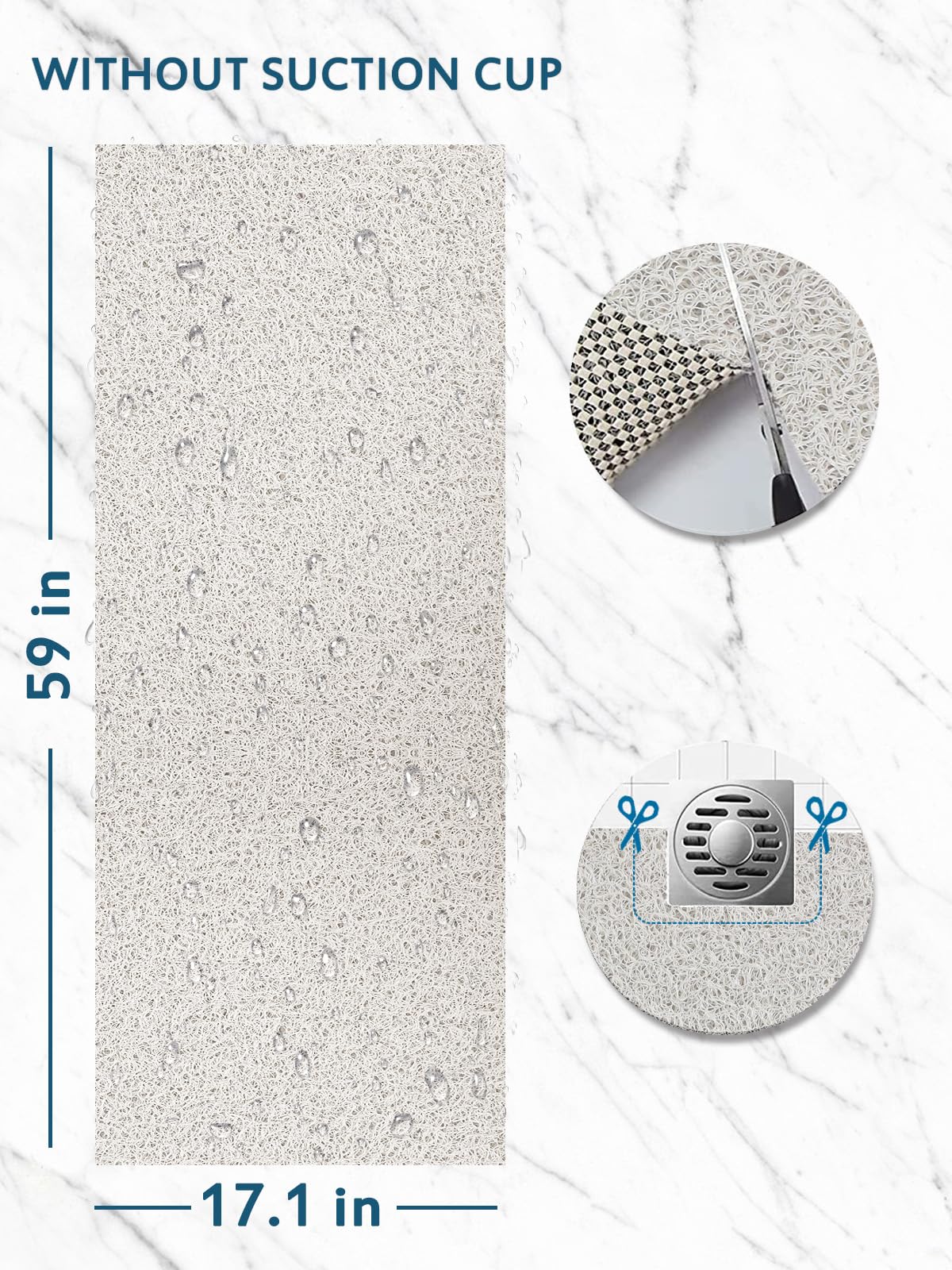 Extra Large Shower Mats Non Slip, 17.1  59 Inch, Bath Mat For Shower, Loofah Mats For Shower And Bathroom, Quick Drying, White