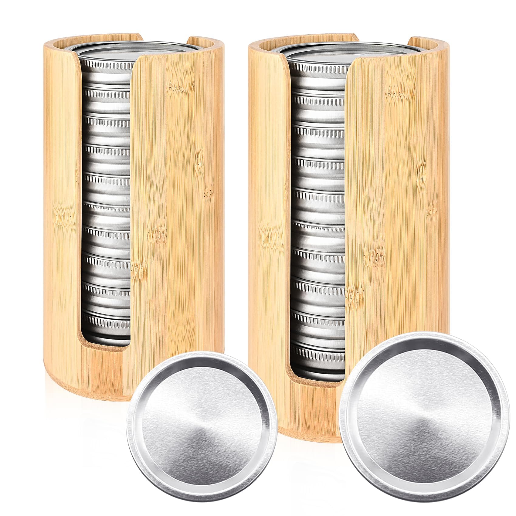2 Pack Bamboo Mason Jar Lid Organizer for Wide & Regular Mouth Lids