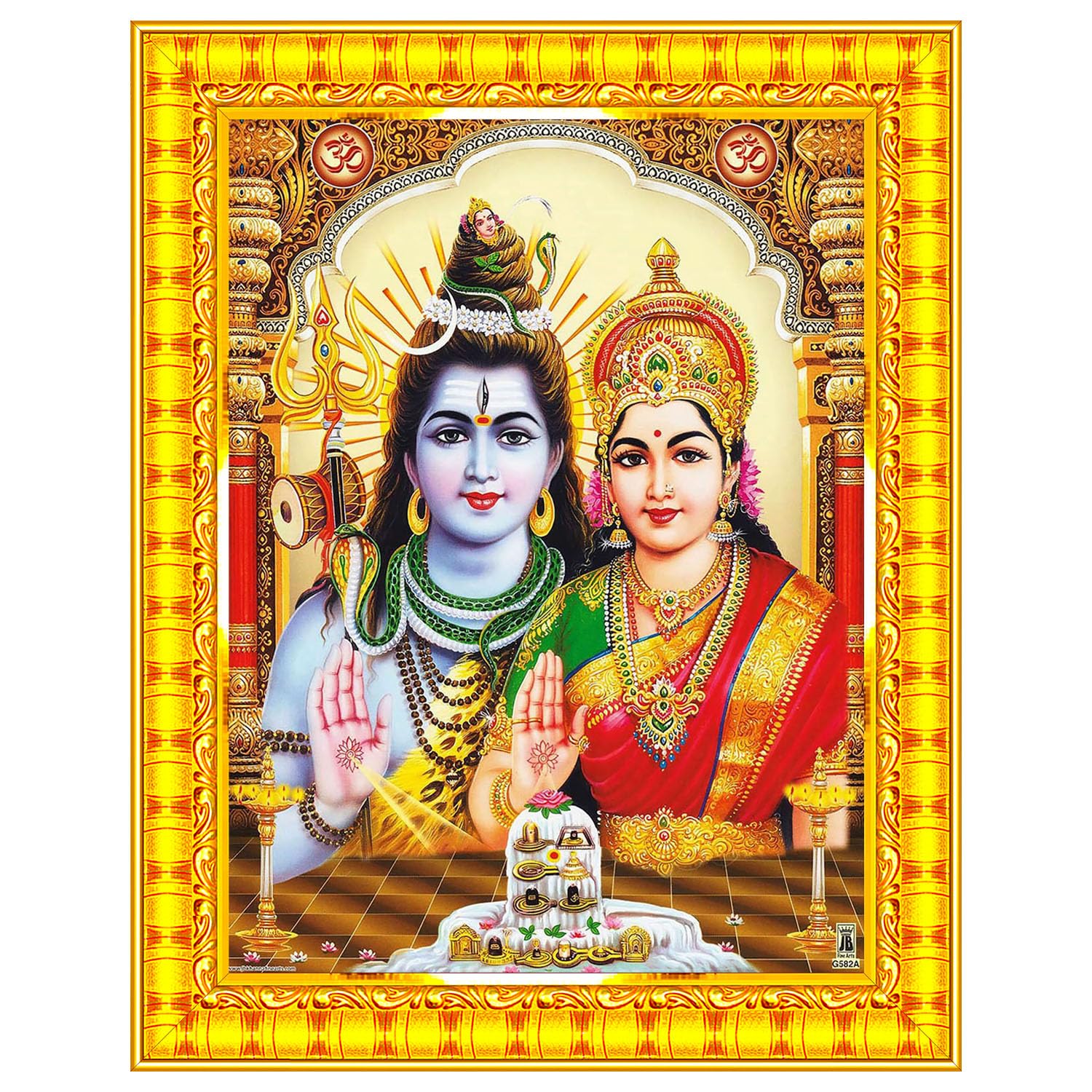Pavan Photo Laminations Shiv Parvati Shiva Parvathi 12 Jyotirling Wall Painting Framed Home Decor (Wood,Matte,Gold,Small Size,6