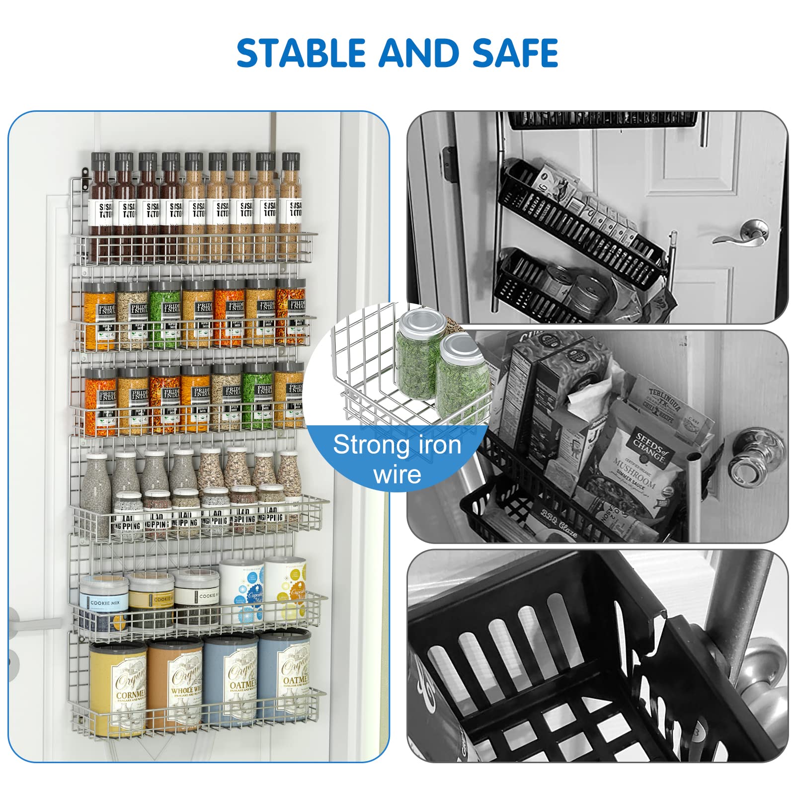 JKsmart Spice Rack Organizer 6-Tier Wall Mounted & Over the Door Spice Racks for Kitchen Pantry Bathroom,Two Size, Large Capacit