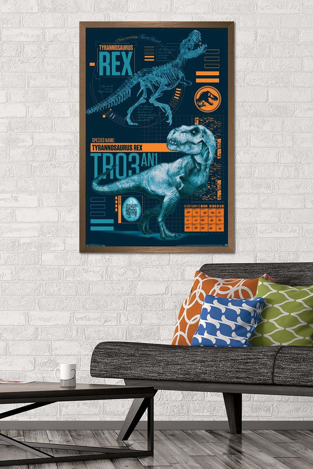 Trends International Jurassic World: Fallen Kingdom - T-Rex Wall Poster, 22.375'' X 34'', Bronze Framed Version