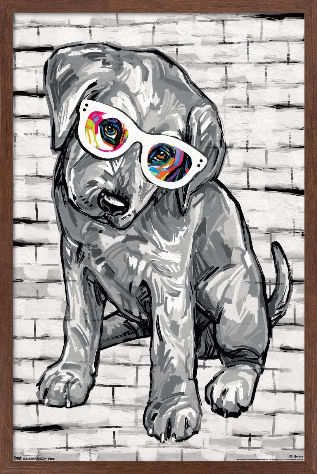Trends International Pd Moreno - Dog Glasses Wall Poster, 14.725'' X 22.375'', Mahogany Framed Version
