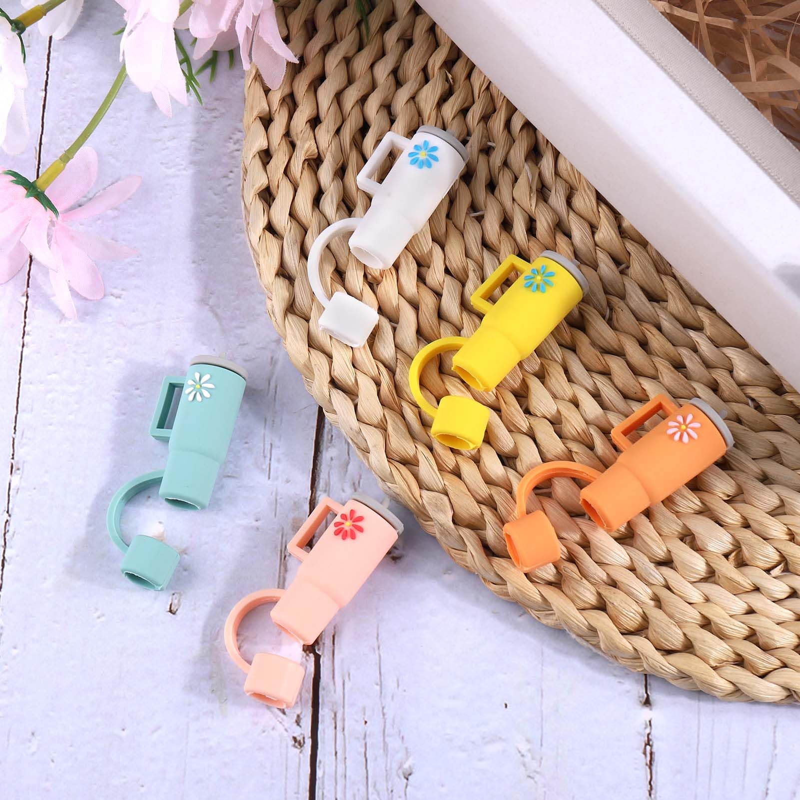 Aiersa 5Pcs Straw Cover Cap For Stanley Cup, Silicone Straw Topper Compatible With Stanley 30&40 Oz Tumbler With Handle,Mini Cup