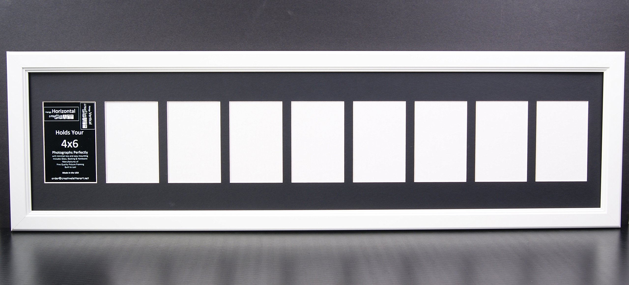 Creative Letter Art 4    x 6    Multiple Opening Picture Frame Collage with 9 holes, Cottage White Frame with 10 x 40-inch Black