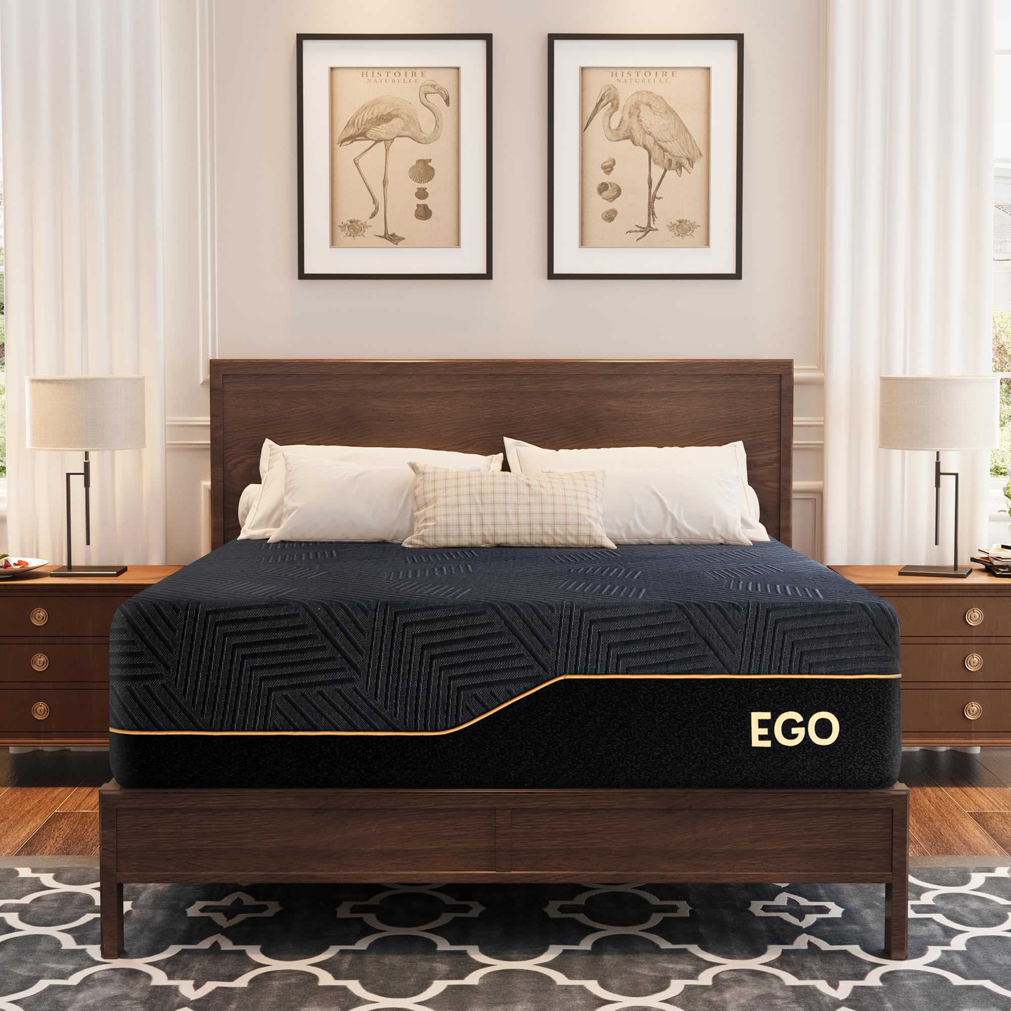 EGOHOME 14 inch Firm Queen Mattress, Memory Foam Mattress with Cooling Cover, Bed in a Box, CertiPUR-US Certified, Breathable an