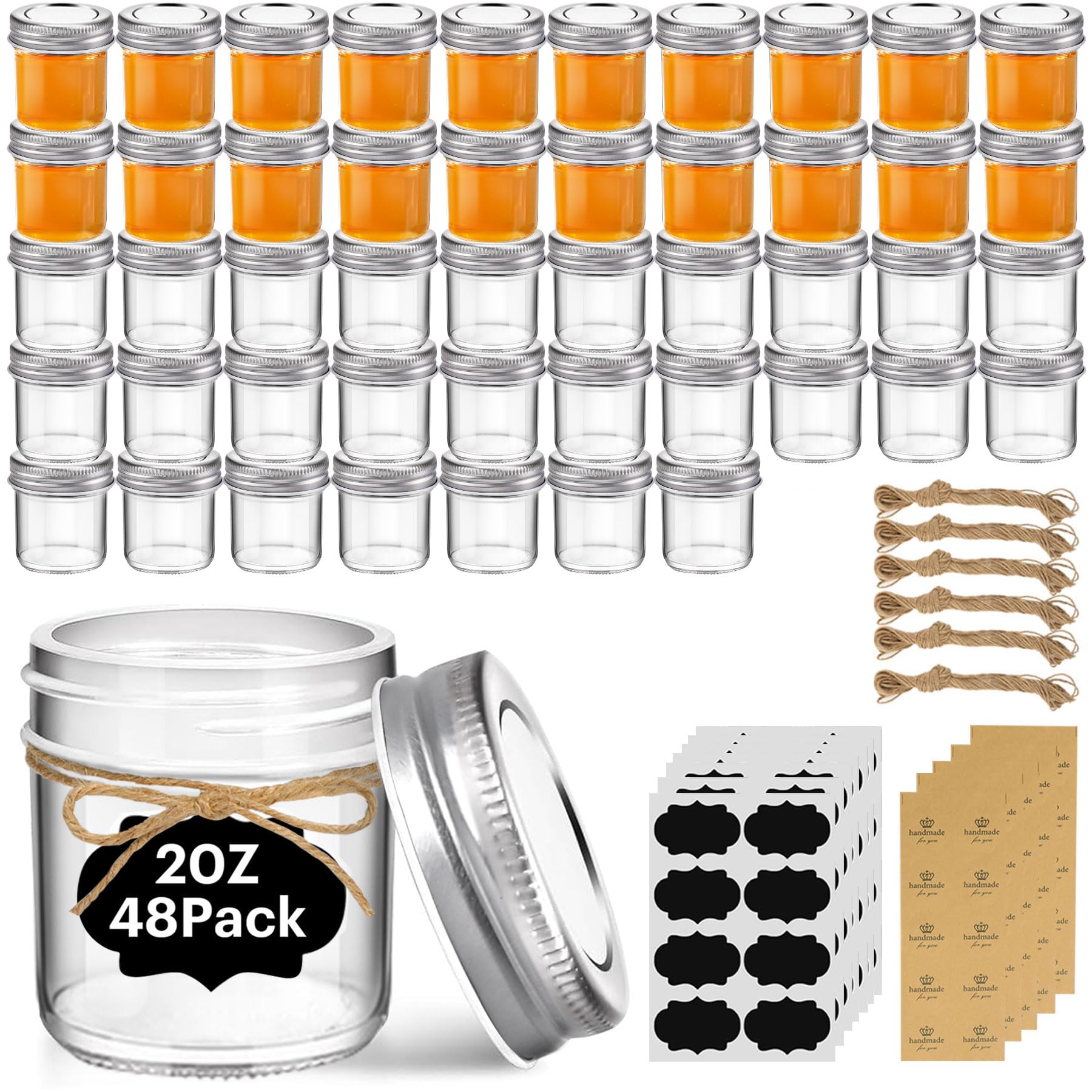 ComSaf Small Mason Jars 2 oz, 48 Pcs Mini Mason Containers, Small Canning Jars, Mini Glass Jar with Lids for Ginger Shots, Honey
