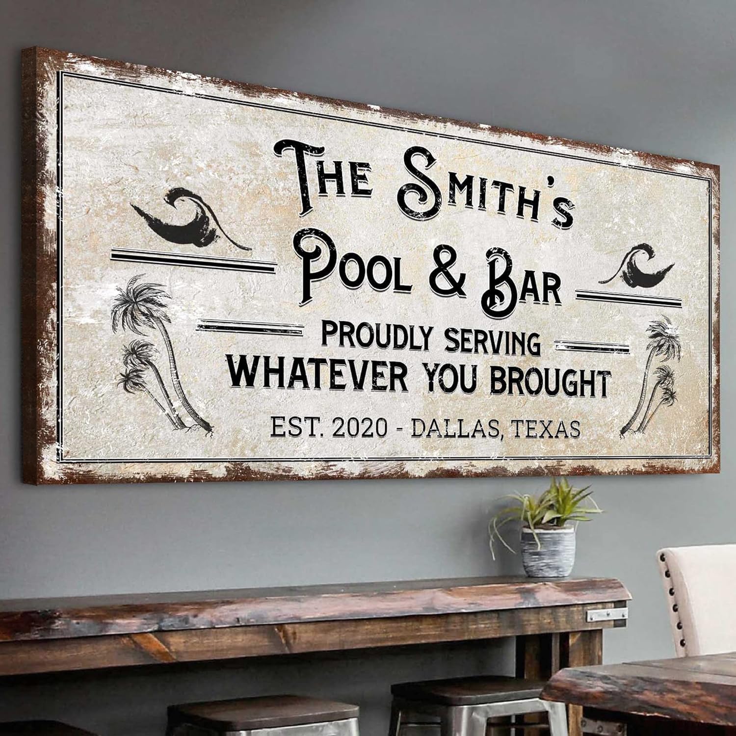 Tailored Canvases Bar Sign Custom Decor - Pool And Bar Proudly Serving Whatever You Brought - Canvas Wall Art Printable Personal