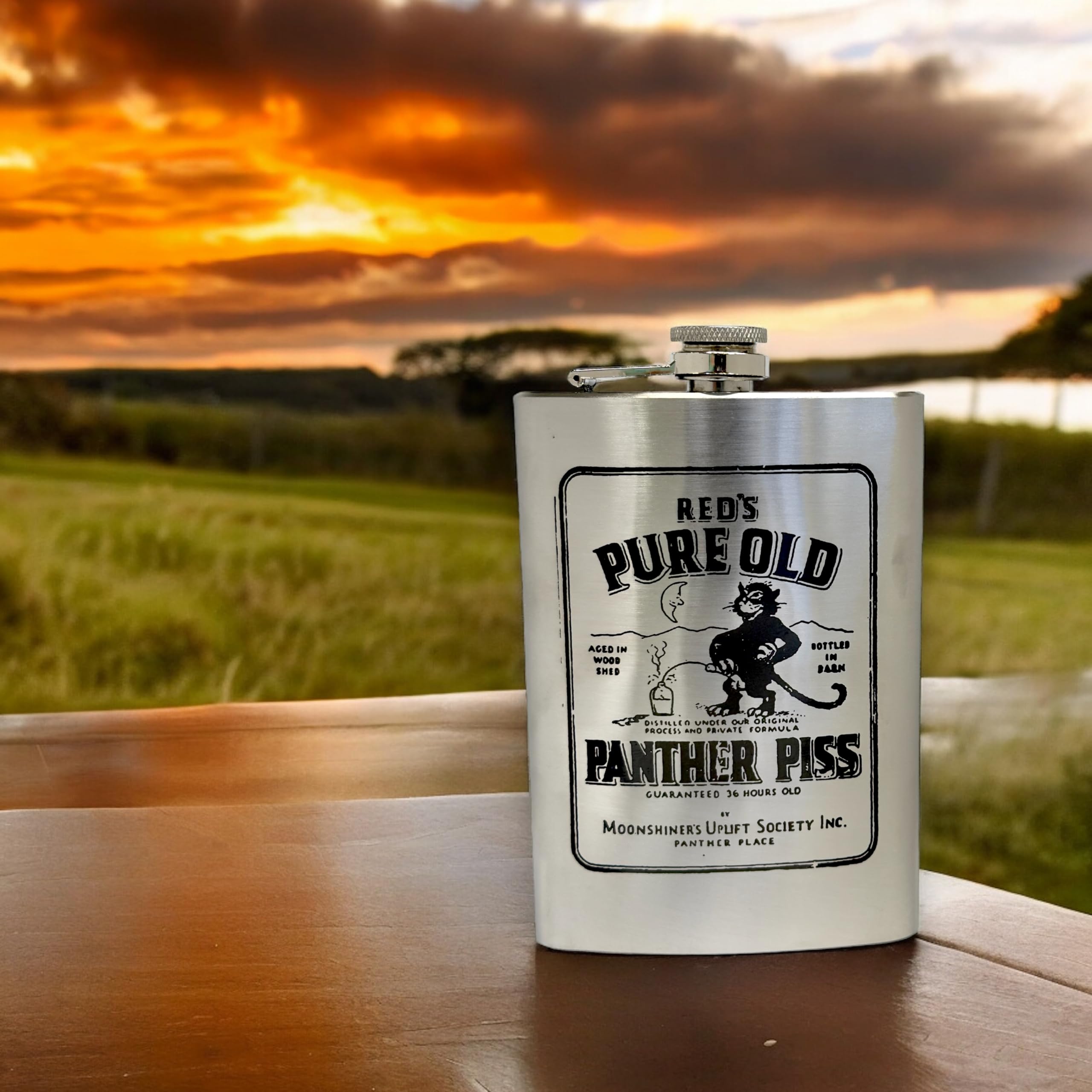 8Oz Panther Piss Flask Laser Engraved