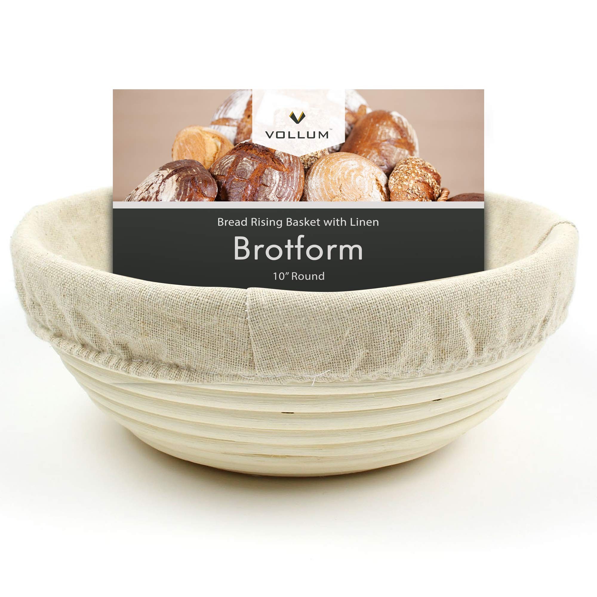 Vollum Bread Proofing Basket Banneton Baking Supplies For Beginners & Professional Bakers, Handwoven Rattan Cane Bread Maker Wit